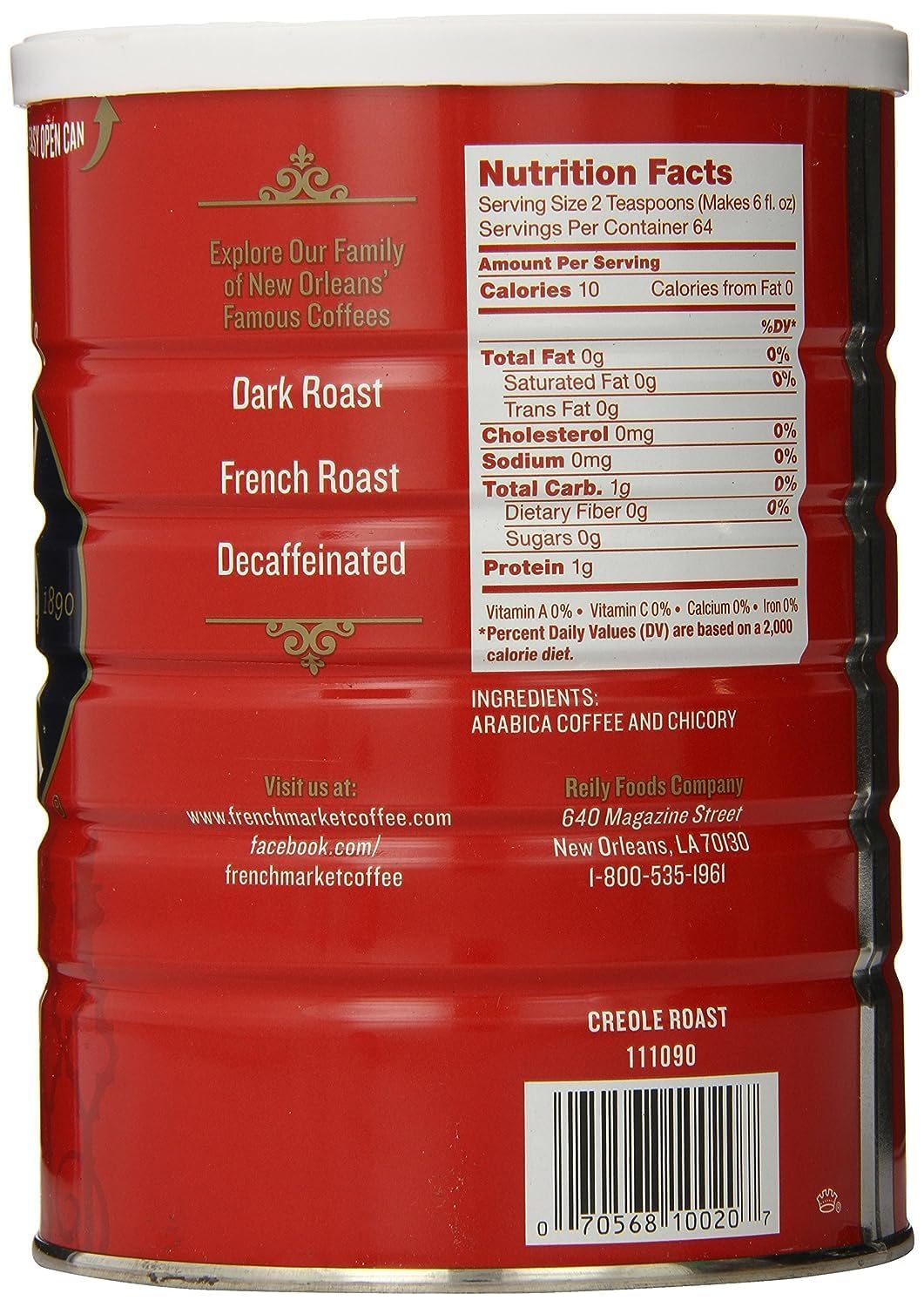 French Market Coffee & Chicory Dark Roast Ground Coffee, 12oz Can (Pack of 6)