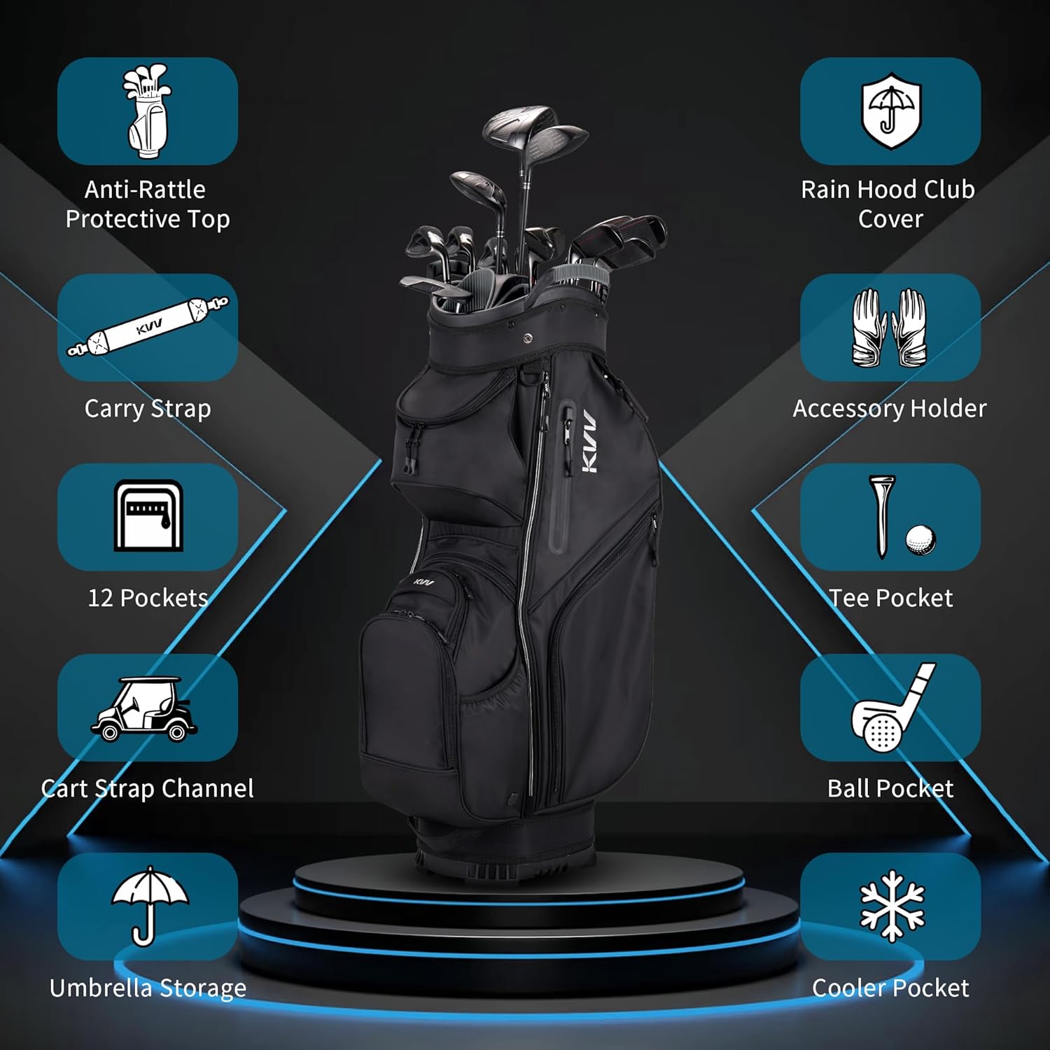 KVV Top-Moded Organizer Cart Bag, Premium Silent Golf Bag with Dual Handles, 14 Club Locking Slots for Men