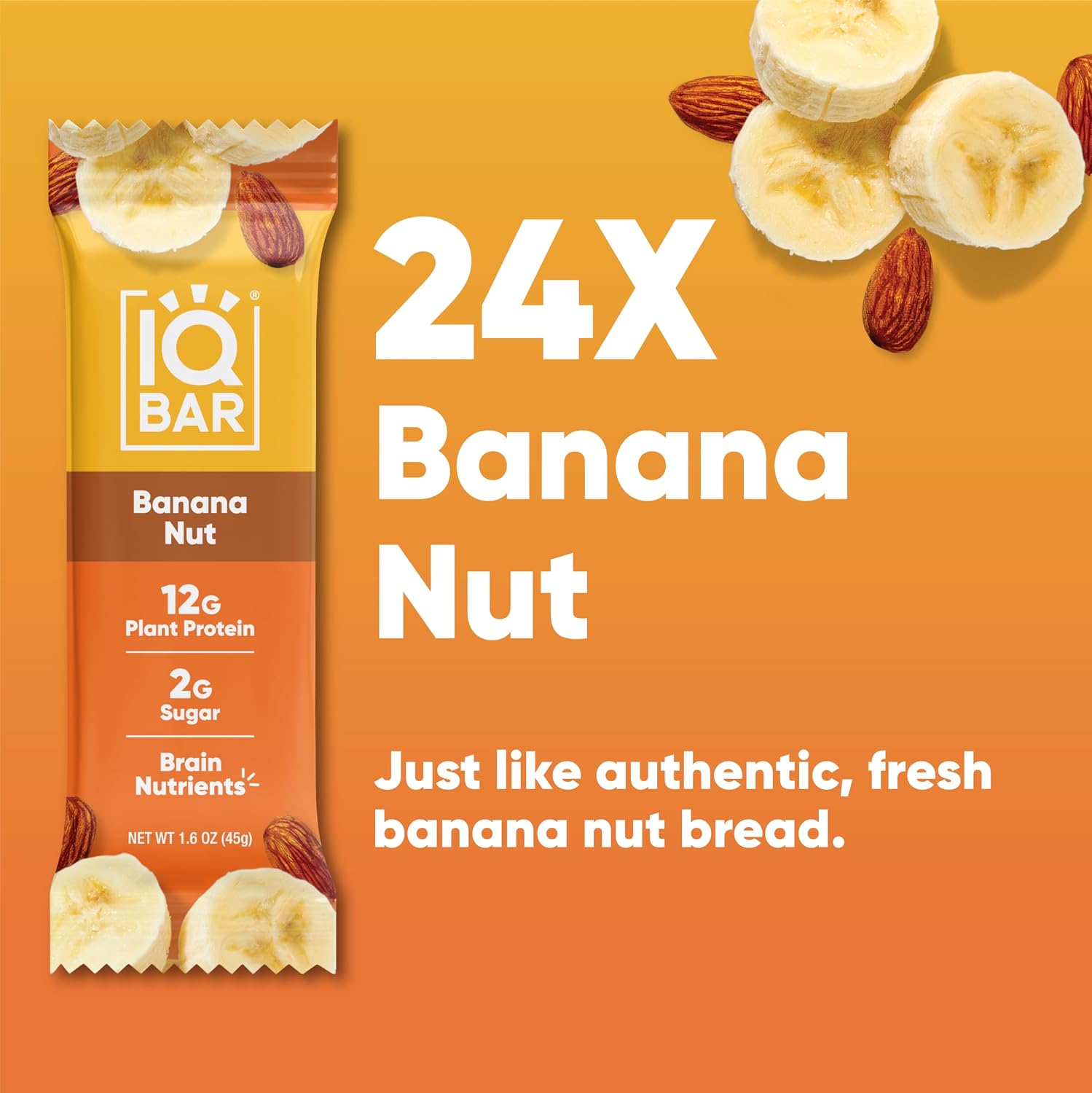 IQBAR Clean Protein Bars, Low Sugar Keto, Banana Nut 12-Count