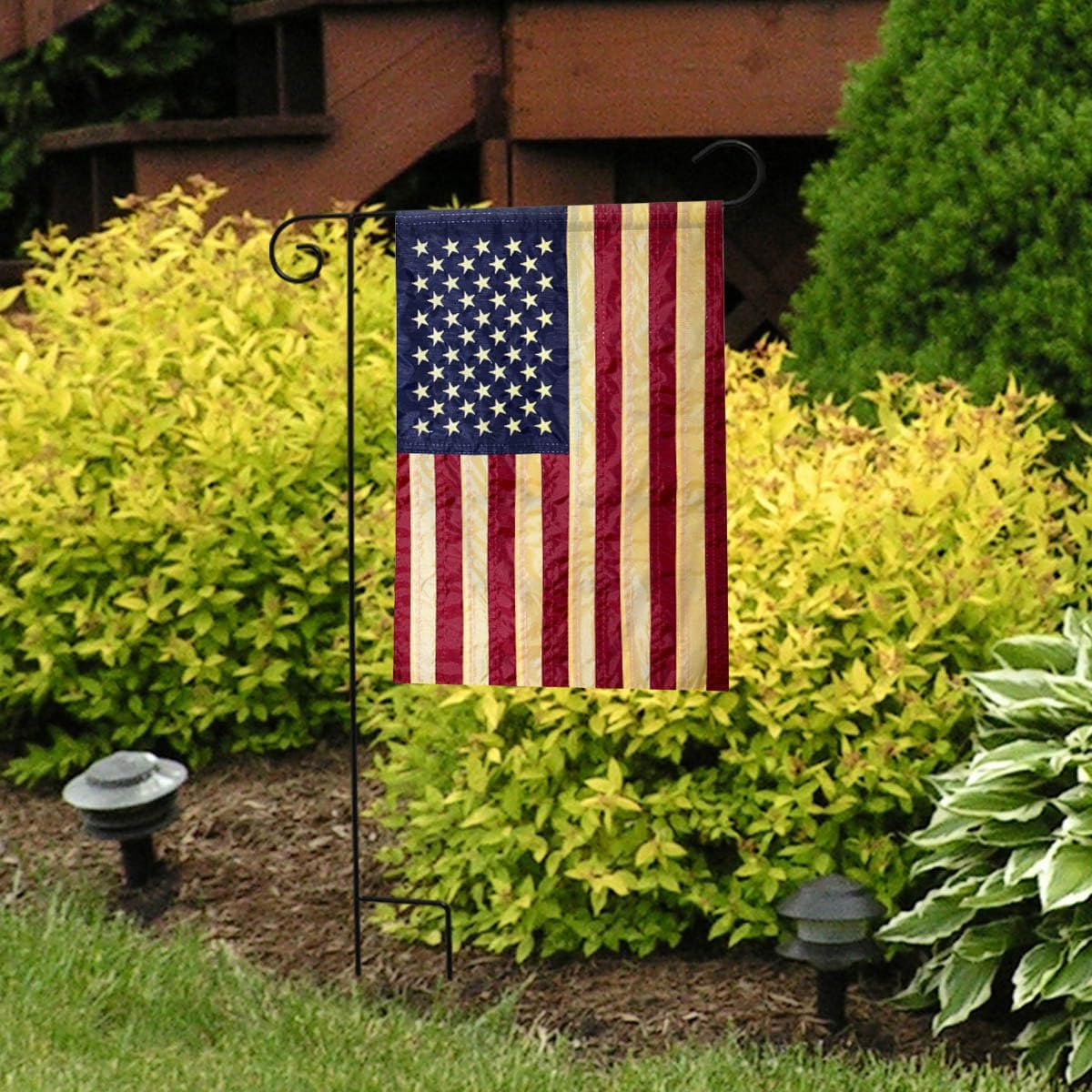 American Flag tea Stained Applique Garden Flag 12.5" x 18"