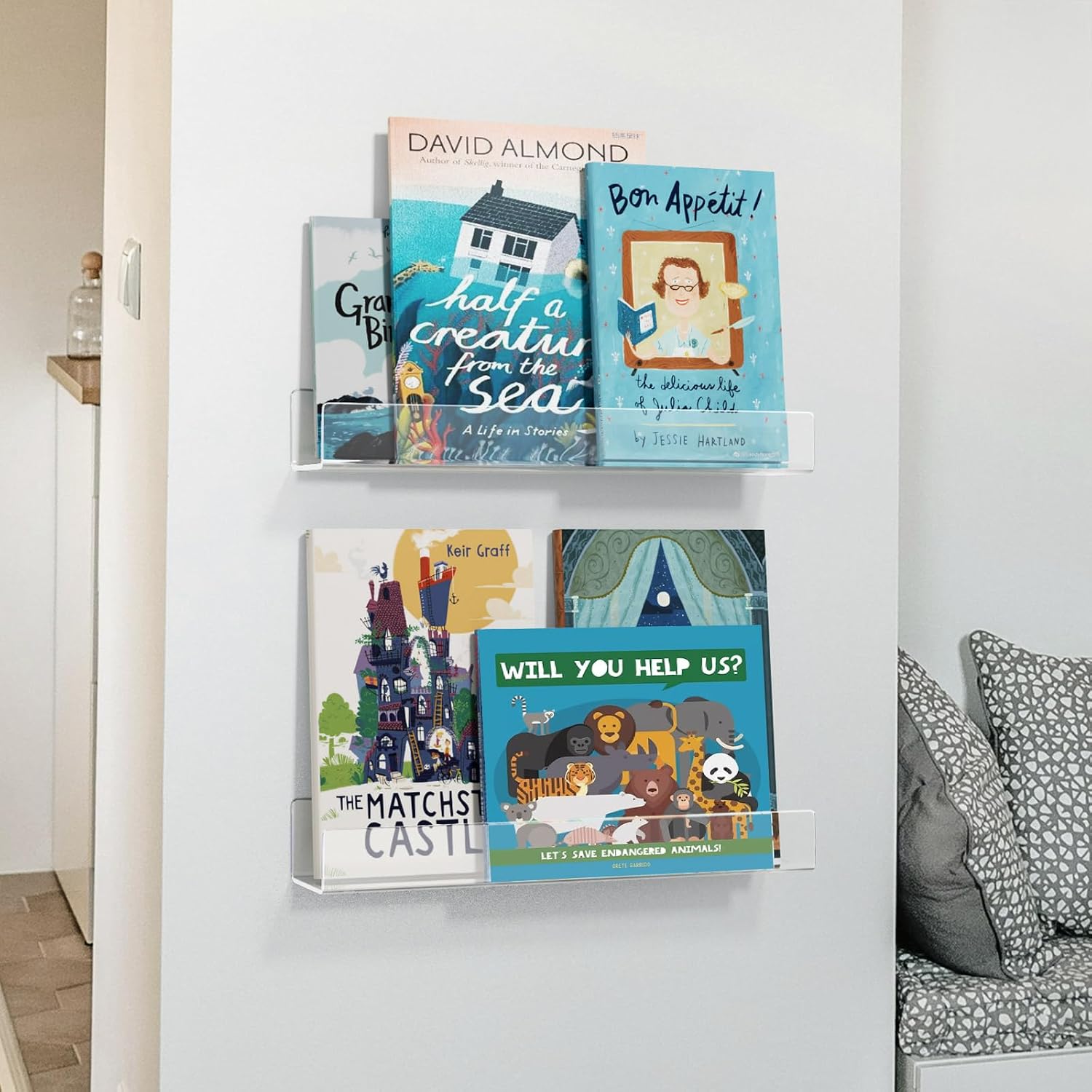 NIUBEE 24”Acrylic Floating Bookshelves for Kids Wall Shelves 2 Packs | Premium Acrylic 50% Thicker with Screwdriver Clear Bathroom Extra-Large Storage Shelves Display Organizer