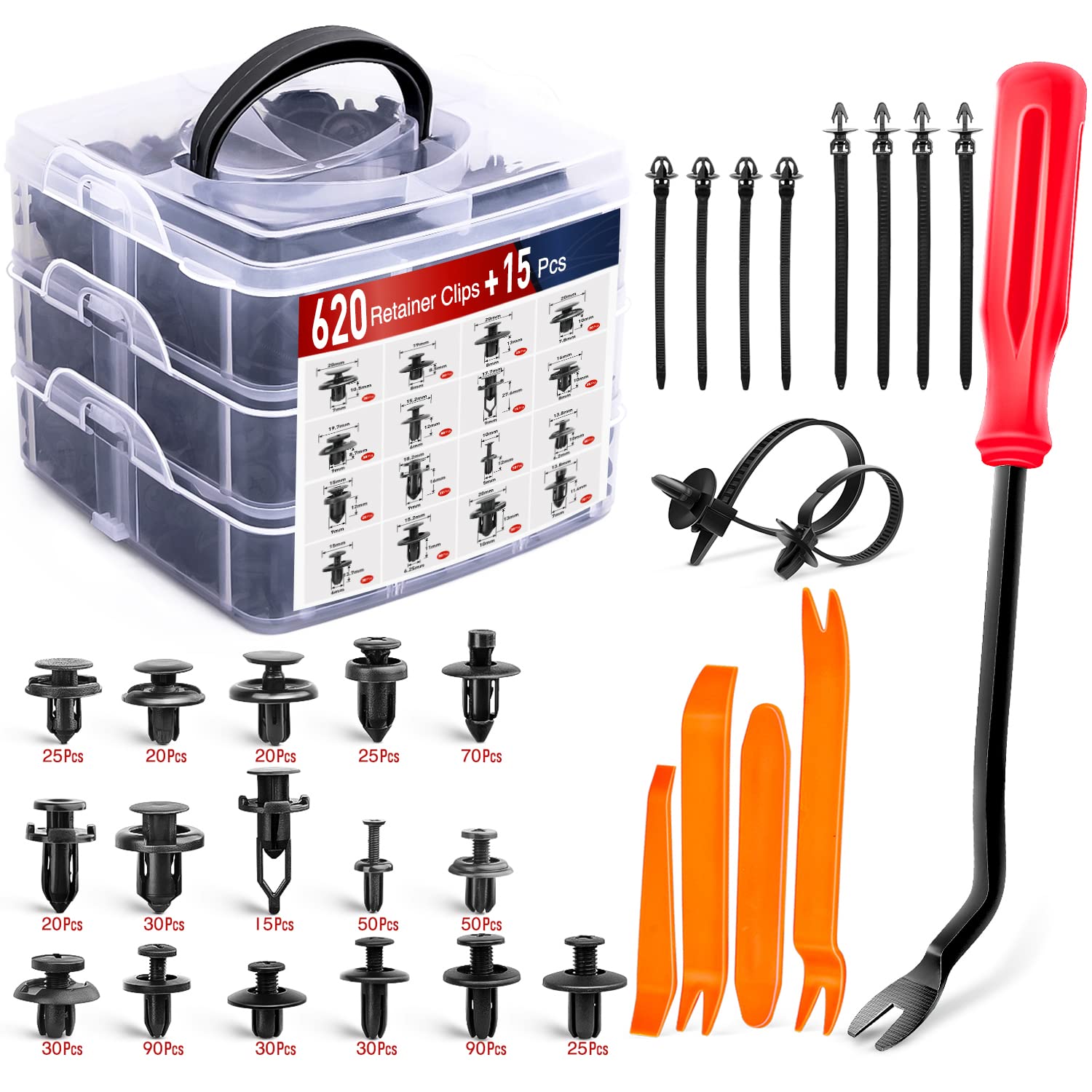 Nilight 190 Pcs Car Retainer Clips Fastener Remover 18 Most Popular Sizes Applications Auto Push Pin Rivets Set -Door Trim Panel Clips for Toyota
