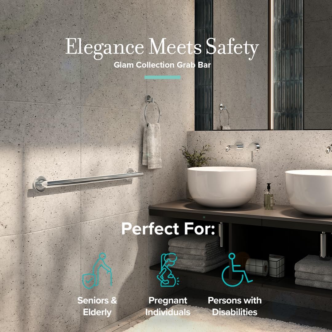 Gatco 970 Glam Shower Grab Bar, 12 Inch, ADA Compliant Stainless Steel, Satin Nickel, Wall Mounted Bathroom Handrail