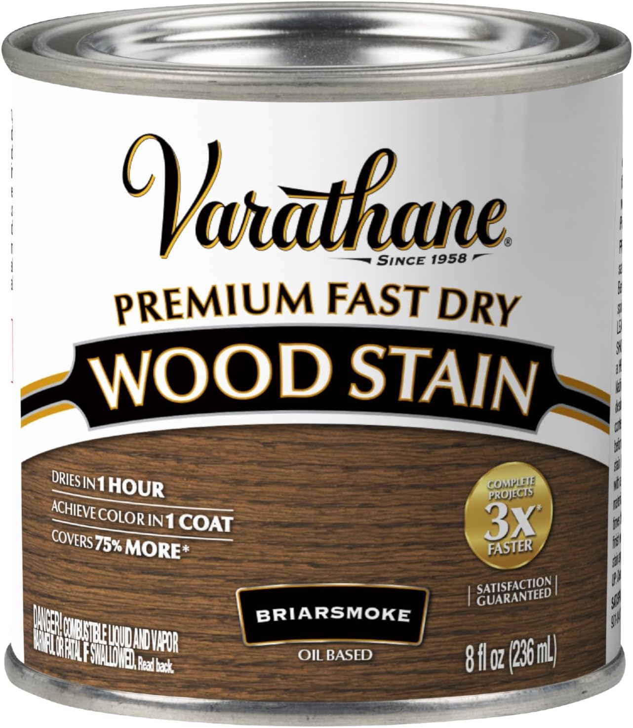 Varathane Premium Fast Dry Weathered Gray Wood Stain | Oil-Based, 1 Coat Color, 1 Hour Dry Time, Interior Wood Stain, Furniture, Cabinets, Doors, Covers Up to 275 Sq Ft, Quart