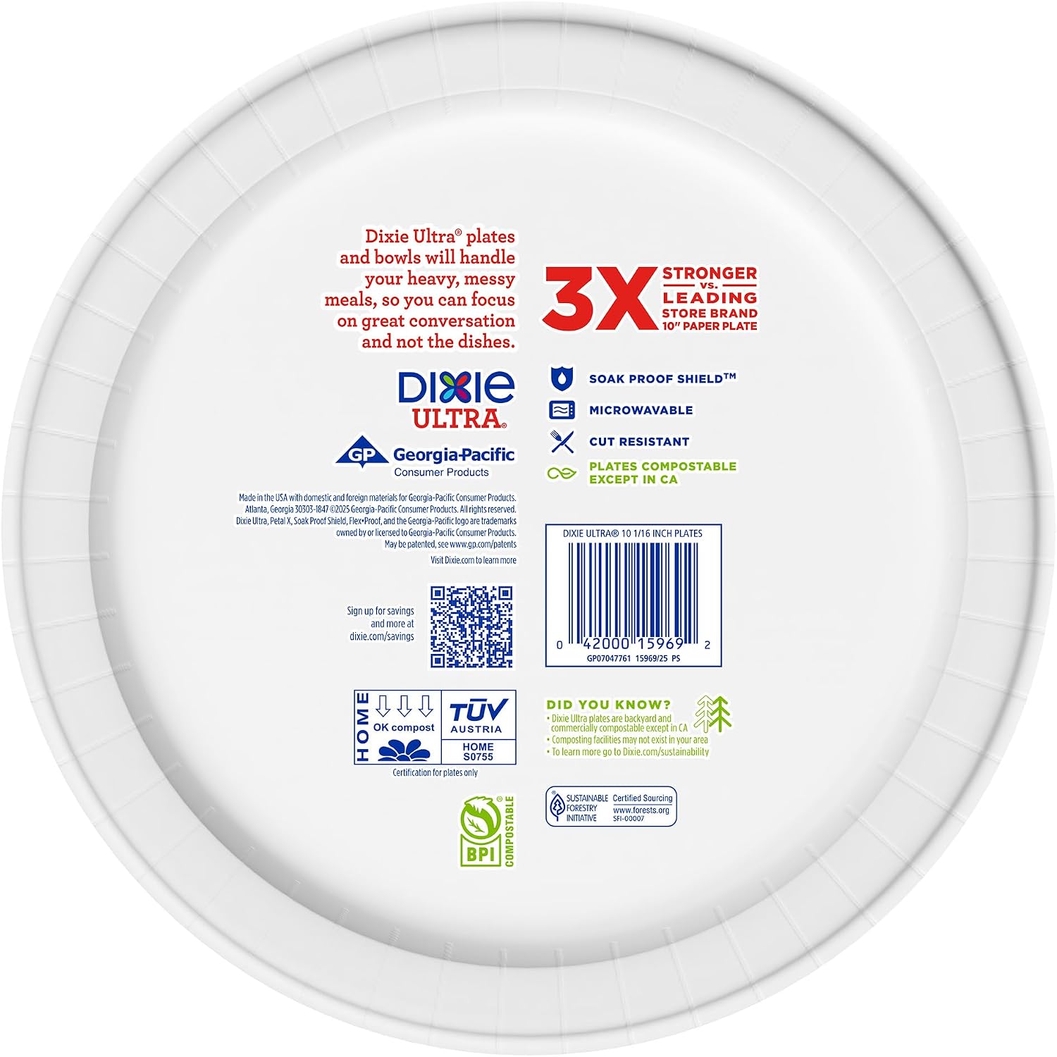 Dixie Ultra, Large Paper Plates, 10 Inch, 100 Count, 3X Stronger*, Heavy Duty, Microwave-Safe, Soak-Proof, Cut Resistant, Disposable Plates For Heavy