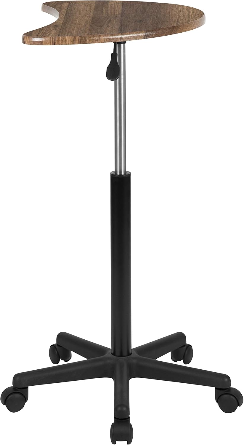 Flash Furniture Eve Sit to Stand Mobile Laptop Desk/Speaker's Lectern with Wheels, Modern Height-Adjustable Portable Standing Computer Desk, Black | Heavy Duty Nylon Base, Dual Wheel Casters