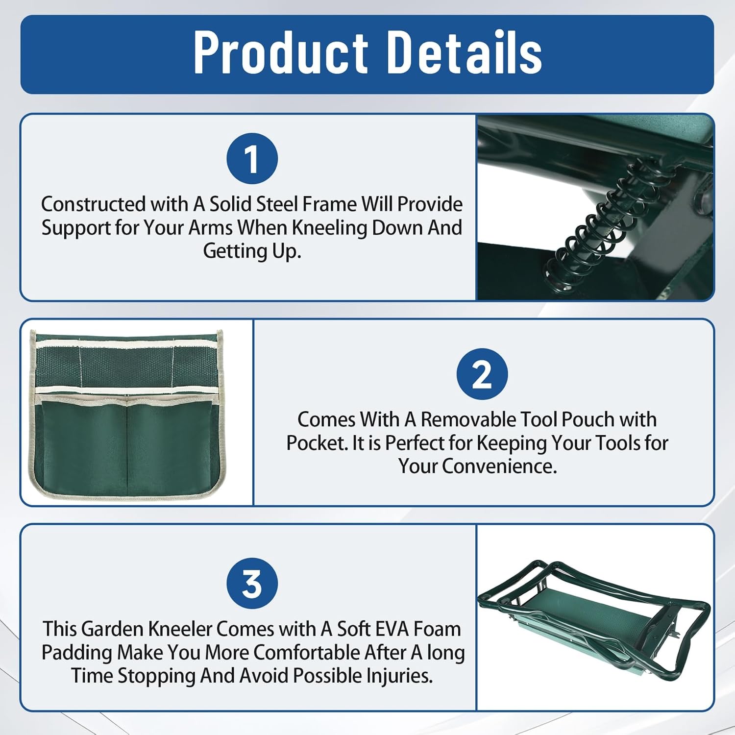 WFLNHB Garden Kneeler and Seat Stool Bench Foldable Kneeler Portable Garden Folding Stool with Tool Pouch and Soft Kneeling Pad