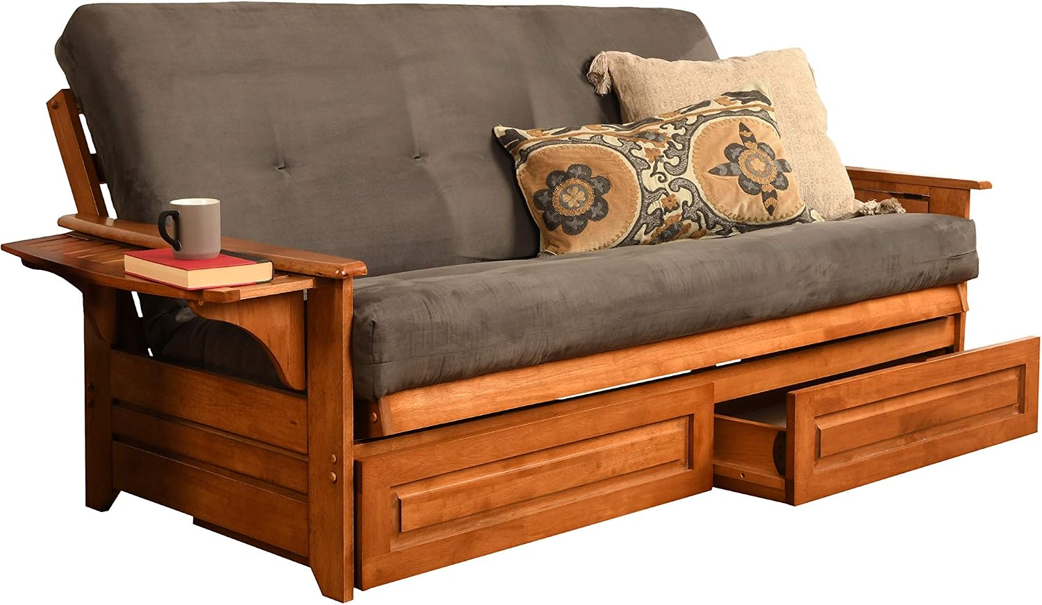 Kodiak Furniture Phoenix Futon Set with Linen Stone Mattress and Storage Drawers, Full, Barbados
