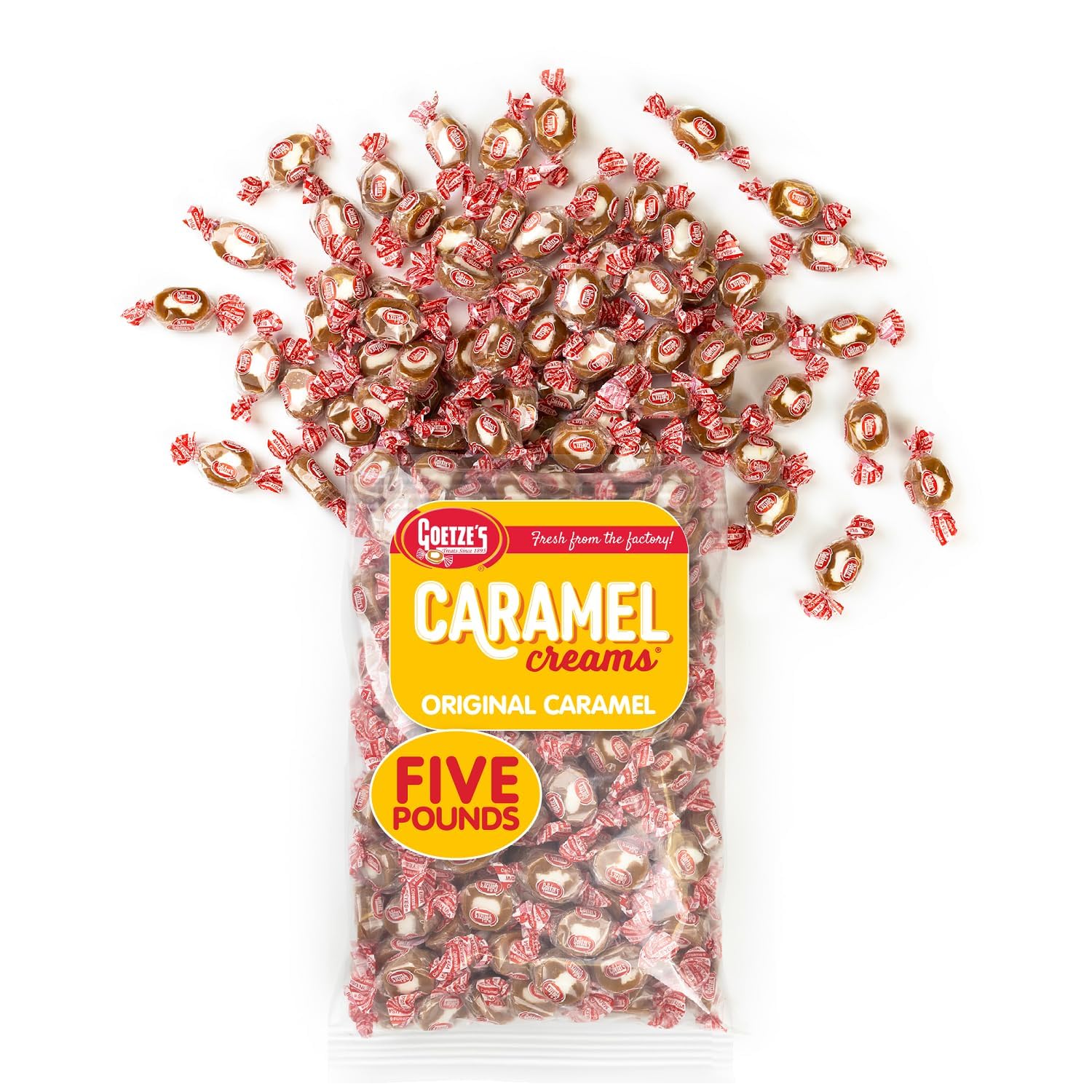 Goetze's Candy Classic Vanilla Caramel Creams, 5 lb Bulk Bag | Individually Wrapped Chewy Caramel & Vanilla Cream Treats, Fresh from the Factory