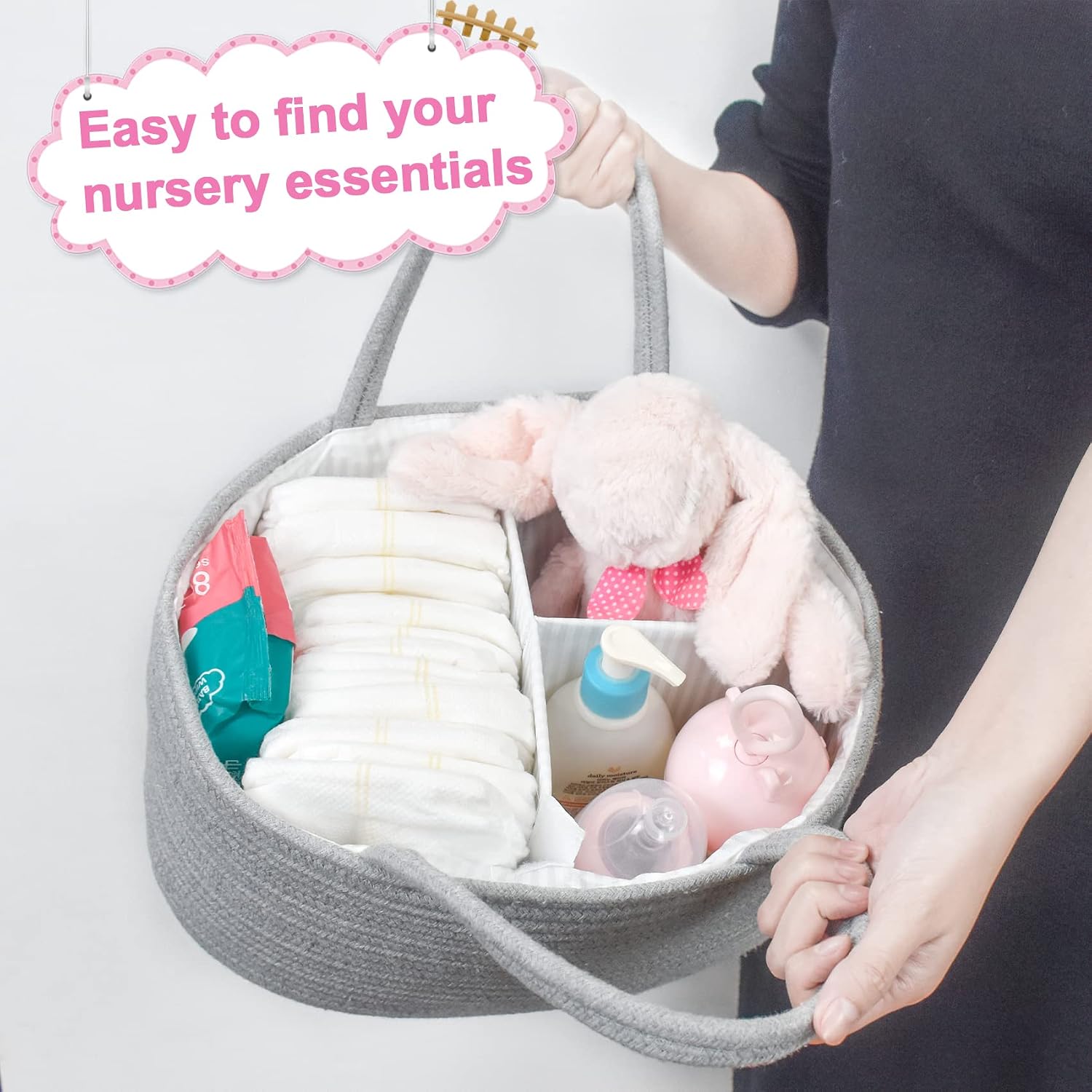 ABenkle Baby Diaper Caddy, Nursery Storage Bin and Car Organizer for Diapers and Baby Wipes, Cotton Rope Diaper Basket Caddy