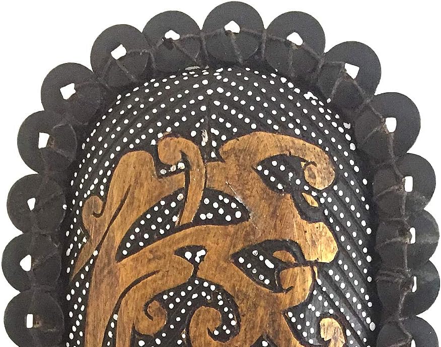 OMA Handcrafted African Tribal Wall Mask with Real Ceremonial Coins – Solid Wood Maori-Style Face Art for Home Decor (Natural Brown)