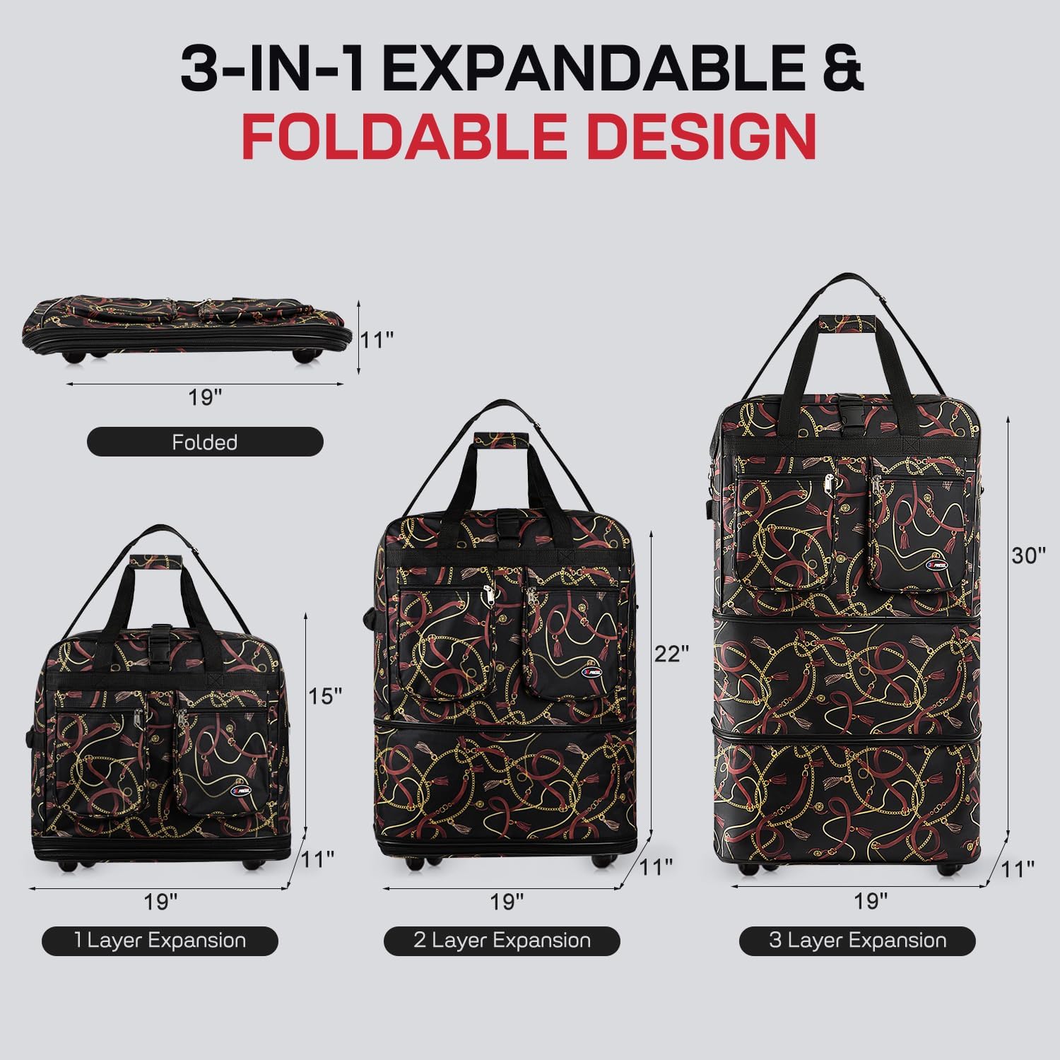40'' Expandable Rolling Duffel Bag Suitcases w/Wheels,Foldable Luggage Bag