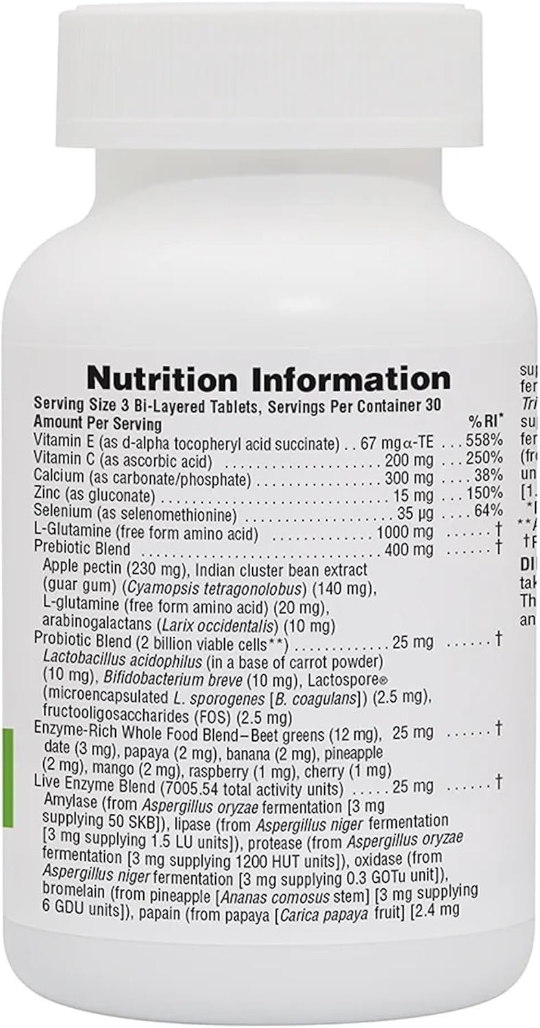 NaturesPlus GI Natural Total Digestive Wellness - 90 Bi-Layered Tablets - with L-Glutamine, Probiotics, Prebiotics & Enzymes - Gluten Free - 30 Servings