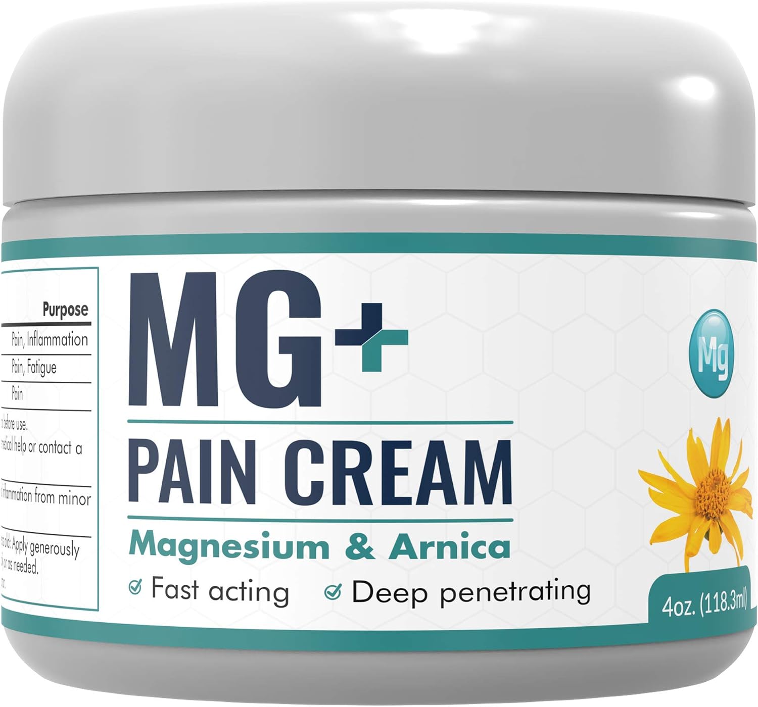 Mars Wellness MG+ Magnesium Cream Pain Relief - Extra Strength Magnesium and Arnica Cream - 4 OZ Tub - Neuropathy, Muscle Pain