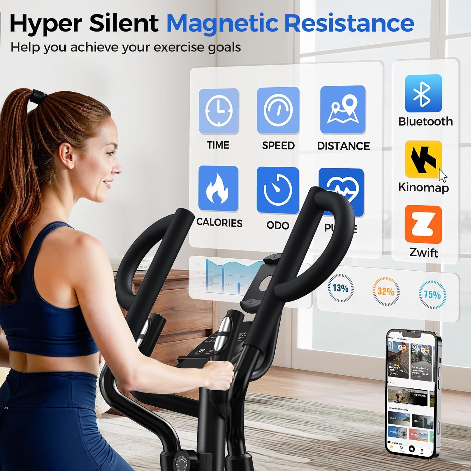 pooboo Elliptical Machine, Elliptical Exercise Machine with 16-Level Resistance&Quiet Magnetic Driving System, Elliptical Machine for Home with LCD Monitor&15.5-17IN Stride, 350LBS Weight Capacity