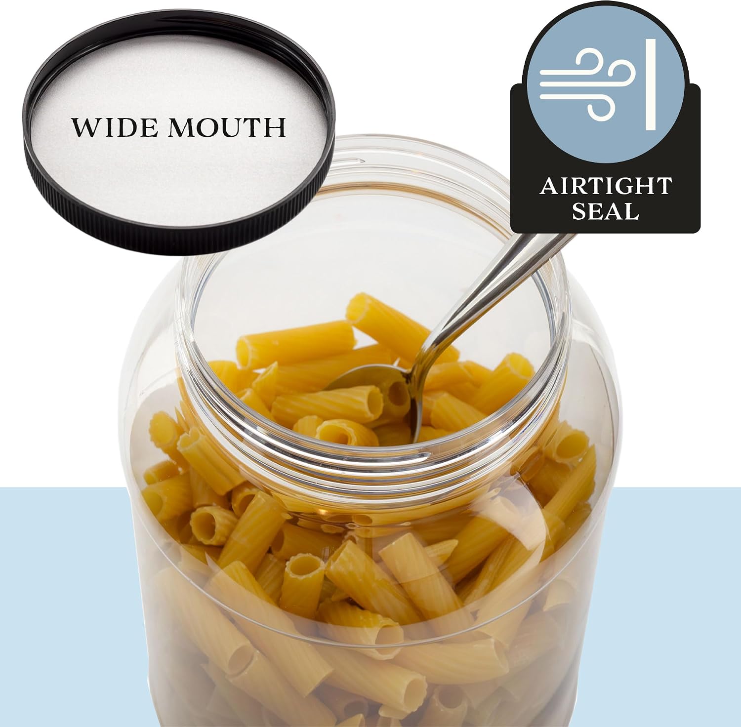 Cornucopia Brands Gallon Plastic Jars (2-Pack); Clear Round Containers w/Black Ribbed Lids, BPA-Free 4-Quart Large Size