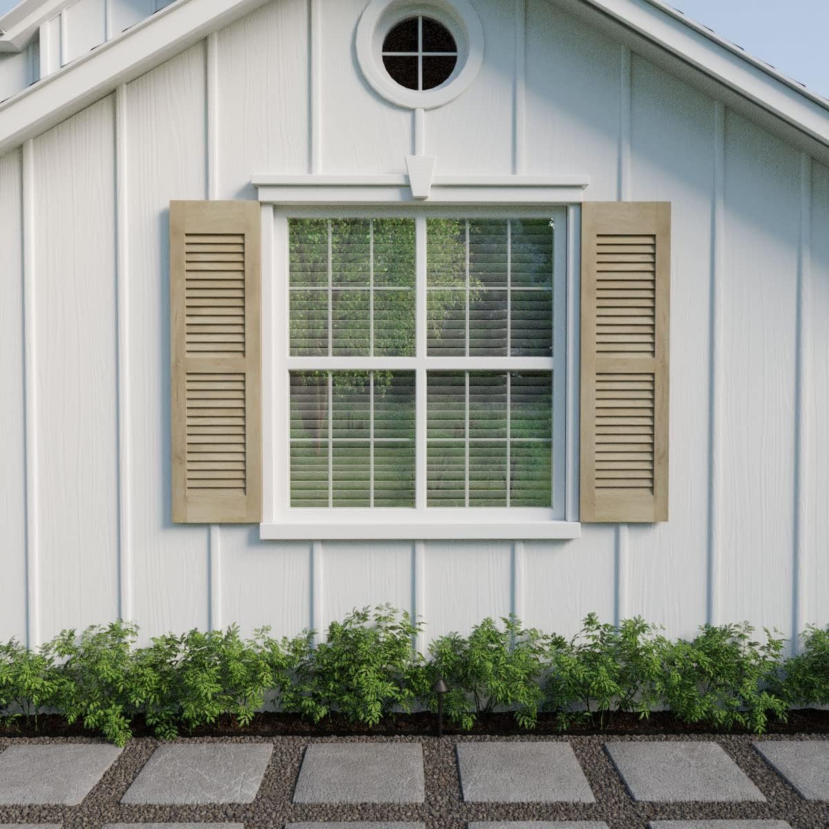 15"W x 48"H Americraft Two Equal Louver Exterior Real Wood Shutters (Per Pair), Unfinished