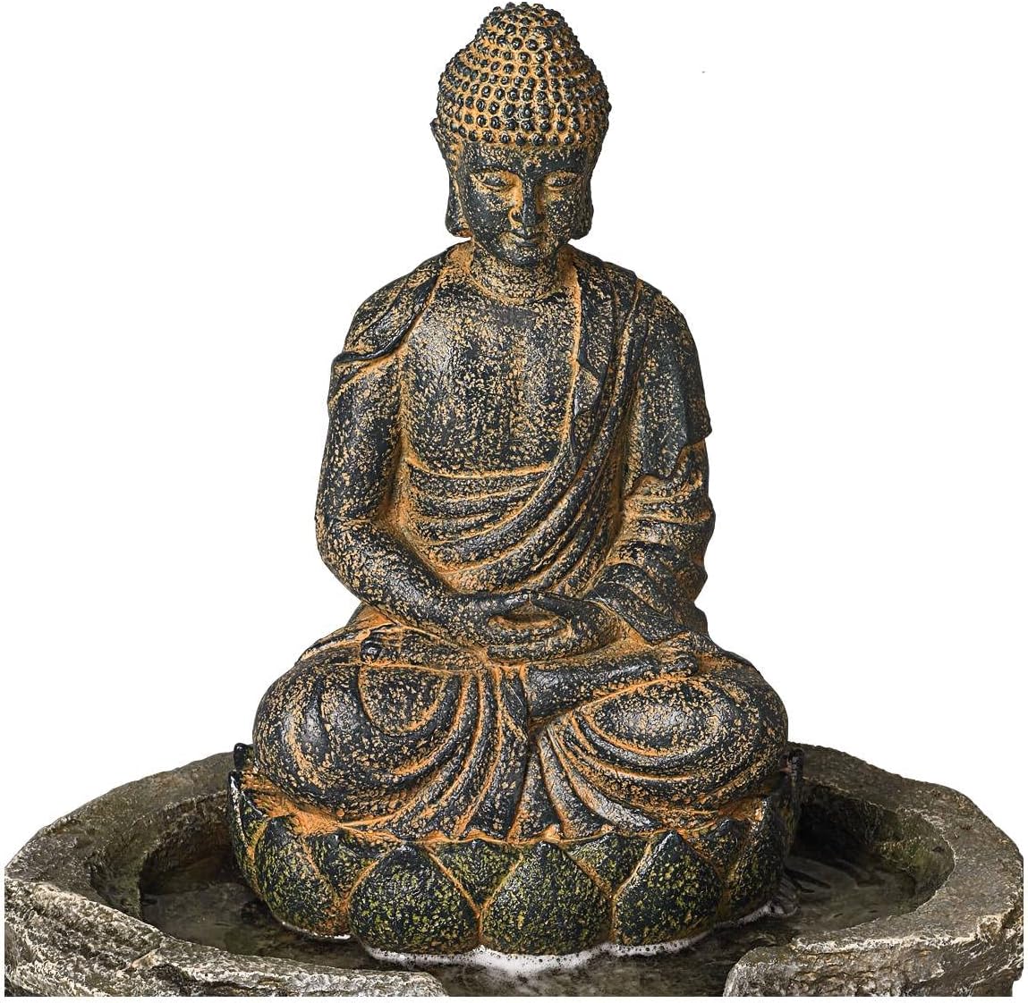 Meditating Buddha 24" High Outdoor Indoor Large Bubbler Fountain with Light | Zen Asian Decor Resin Floor LED Standing Water Feature for Outside Garden Patio Yard Backyard Porch Deck
