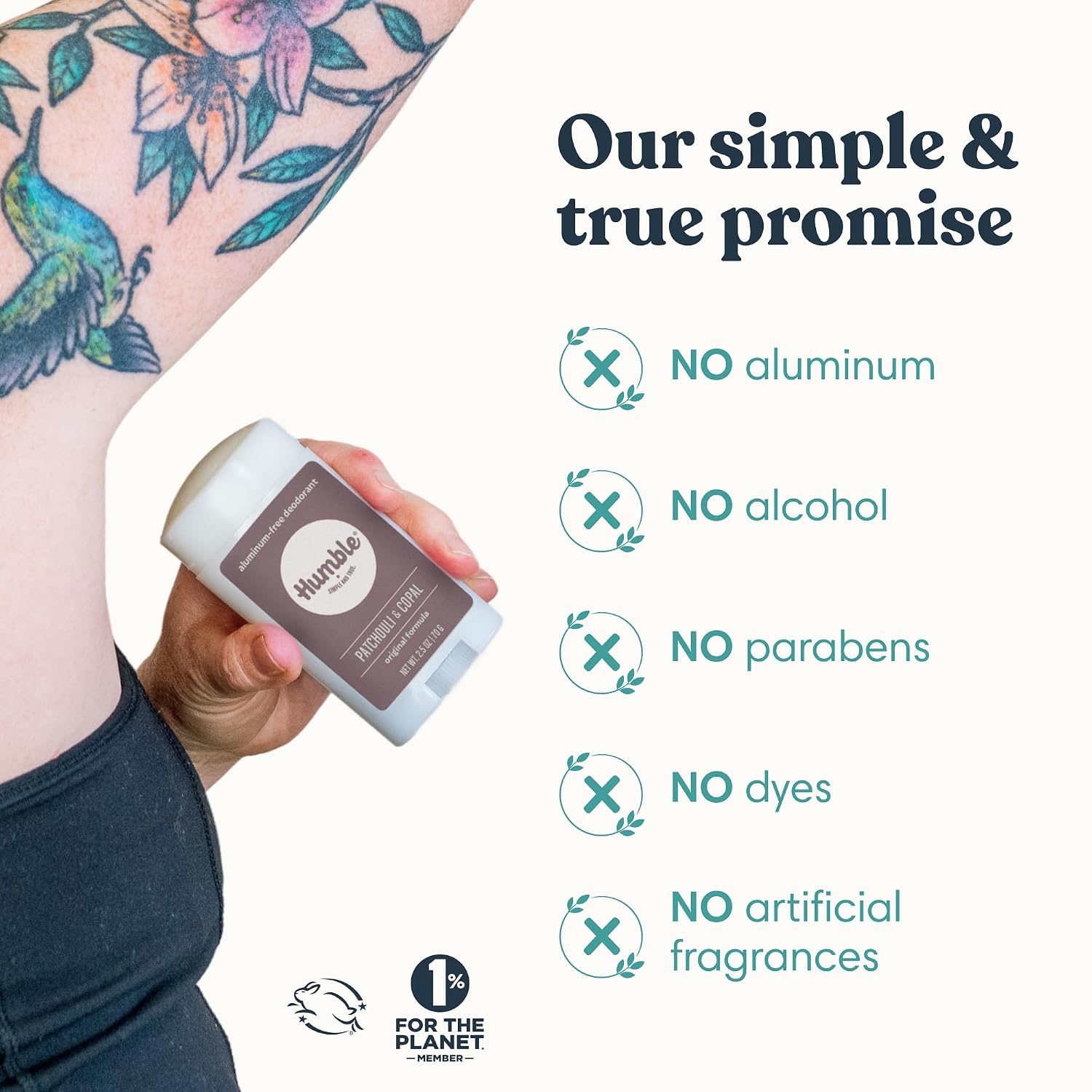 Humble Aluminum-Free Deodorant, Simply Unscented - 1 Pack | Baking Soda-Free, Clean, Fresh, Natural, Essential Oils, Sensitive Skin, Long-Lasting Odor Control, Cruelty-Free, Men & Women