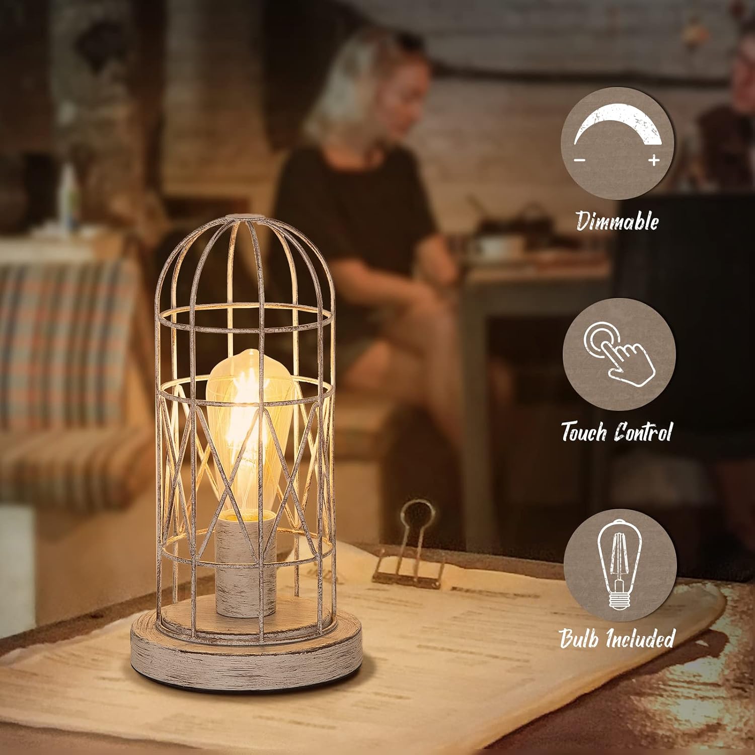 Touch Control Table Lamp, 3 Way Dimmable Lamp, Industrial Bedside Lamp
