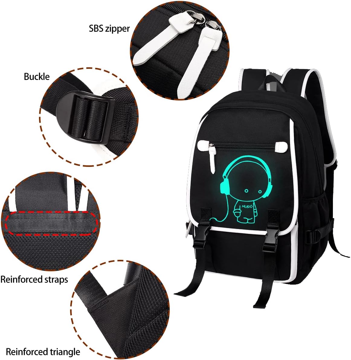 Asge Large Nylon Backpacks for Boys & Girls, Waterproof Satchel with Print, School Bags for 8-16 Years