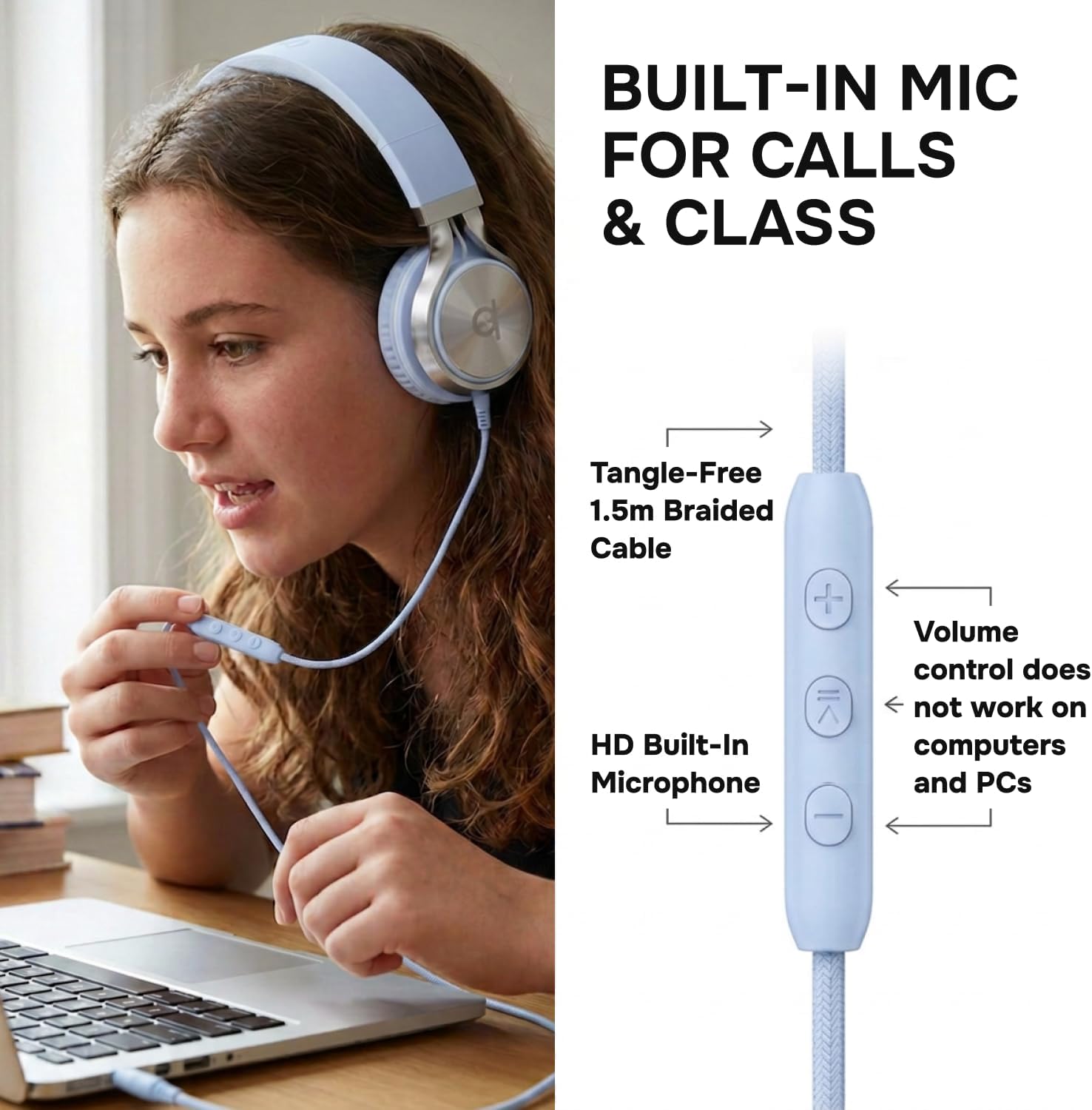 ARTIX Wired Headphones for Classroom & School with Microphone & Volume Control - Adults, Teens & Kids Headphones with Cord
