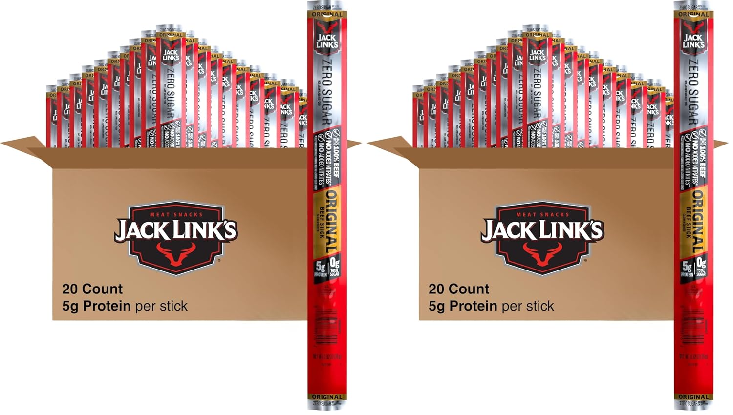 Jack Link's Original Beef Jerky Sticks - Made with 100% Real Beef - Ready to Eat Real Meat Protein Snacks - 6g Protein per Serving - 0.92 oz Meat Stick, 20 Count