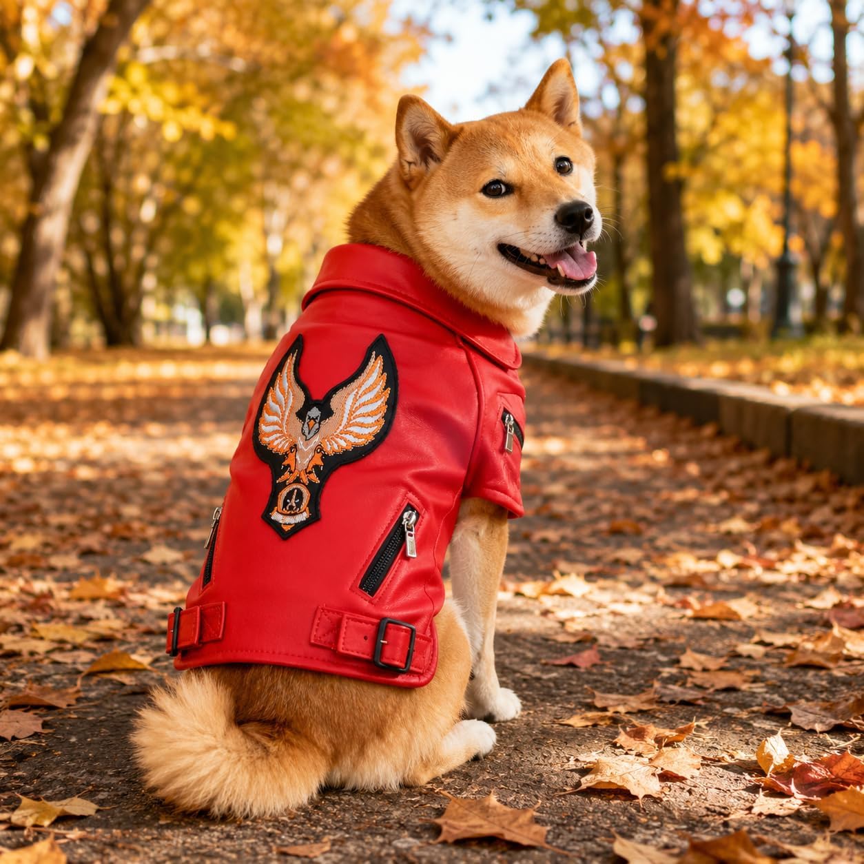 Lovelonglong Cool Dog Leather Jacket, Warm Coats Dogs Windproof Cold Weather Coats for Large Medium Small Dogs with Eagle Embroidery Black XS