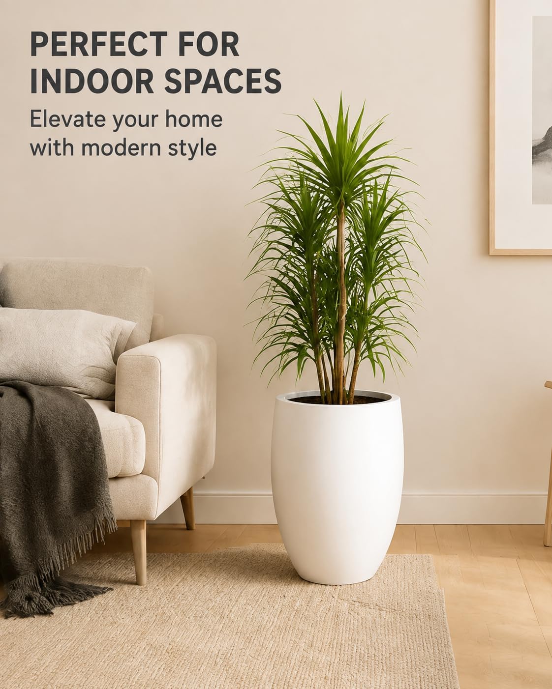 Kante Tall Concrete Planter 21.7" Modern White Floor Pot for Indoor Outdoor