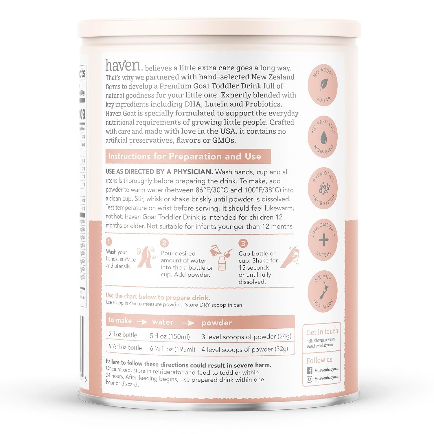 Haven A2 Cow Toddler Formula, Whole Milk, 12+ Months, 14.1oz | No Added Sugar, No Seed Oils, DHA Omega-3, Grass-Fed New Zealand Milk, Probiotics & Prebiotics, Lutein, Easy to Digest