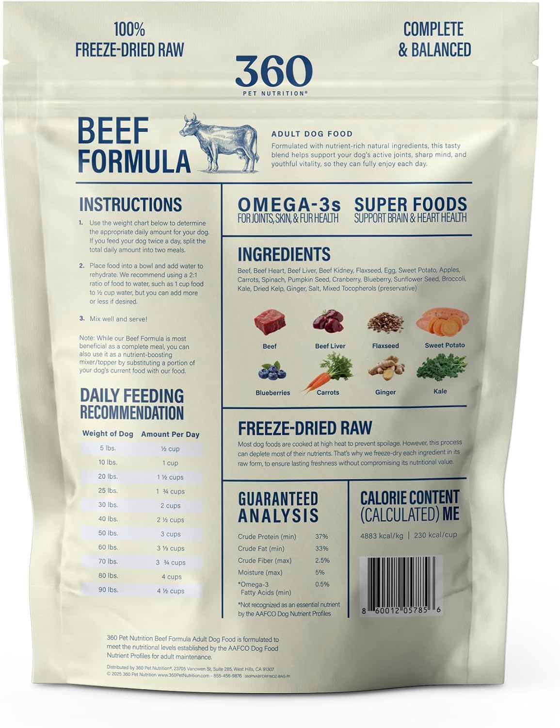 360 Pet Nutrition Freeze-Dried Raw Dog Food – Multi-Protein with Beef, Chicken, Fish, Liver & Organs