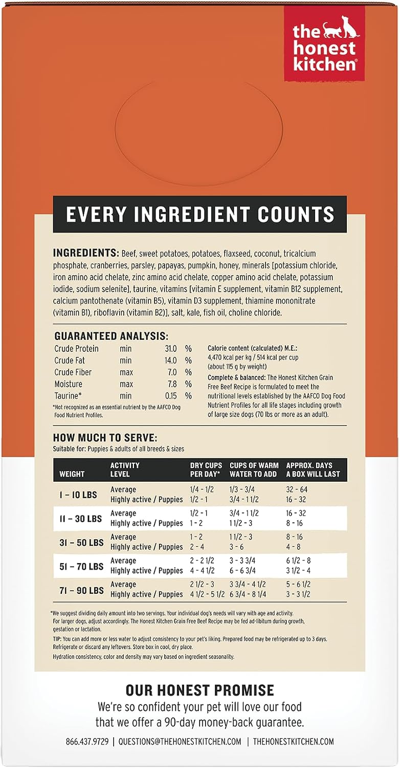The Honest Kitchen Human Grade Wholemade™ Dehydrated Grain Free Dog Food – Complete Meal or Dog Food Topper – Chicken 4 lb (Makes 16 lbs)
