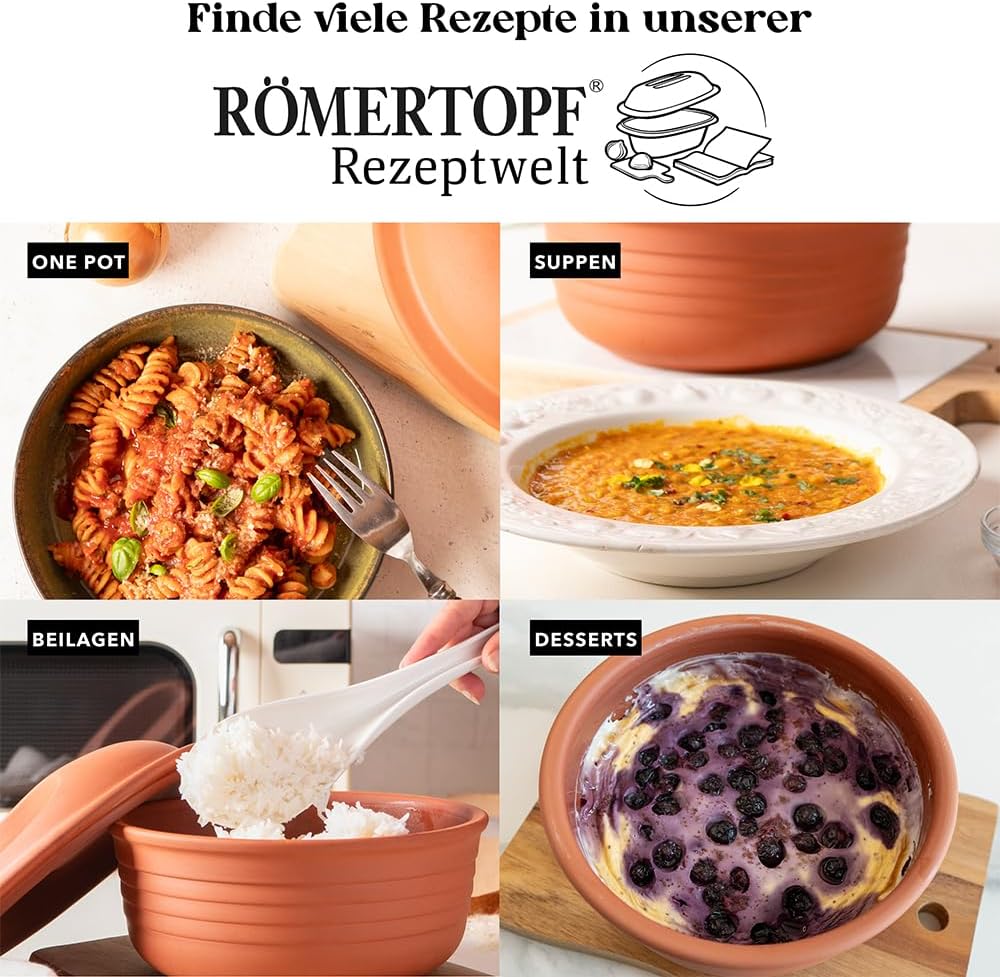 Romertopf 15005 Clay Roaster | Non-Stick Dutch Oven | Healthy Pot Cooking | Clay Baker | Versatile Cooking Vessel - 2.1 Quarts (2 Liters) 2-4 People