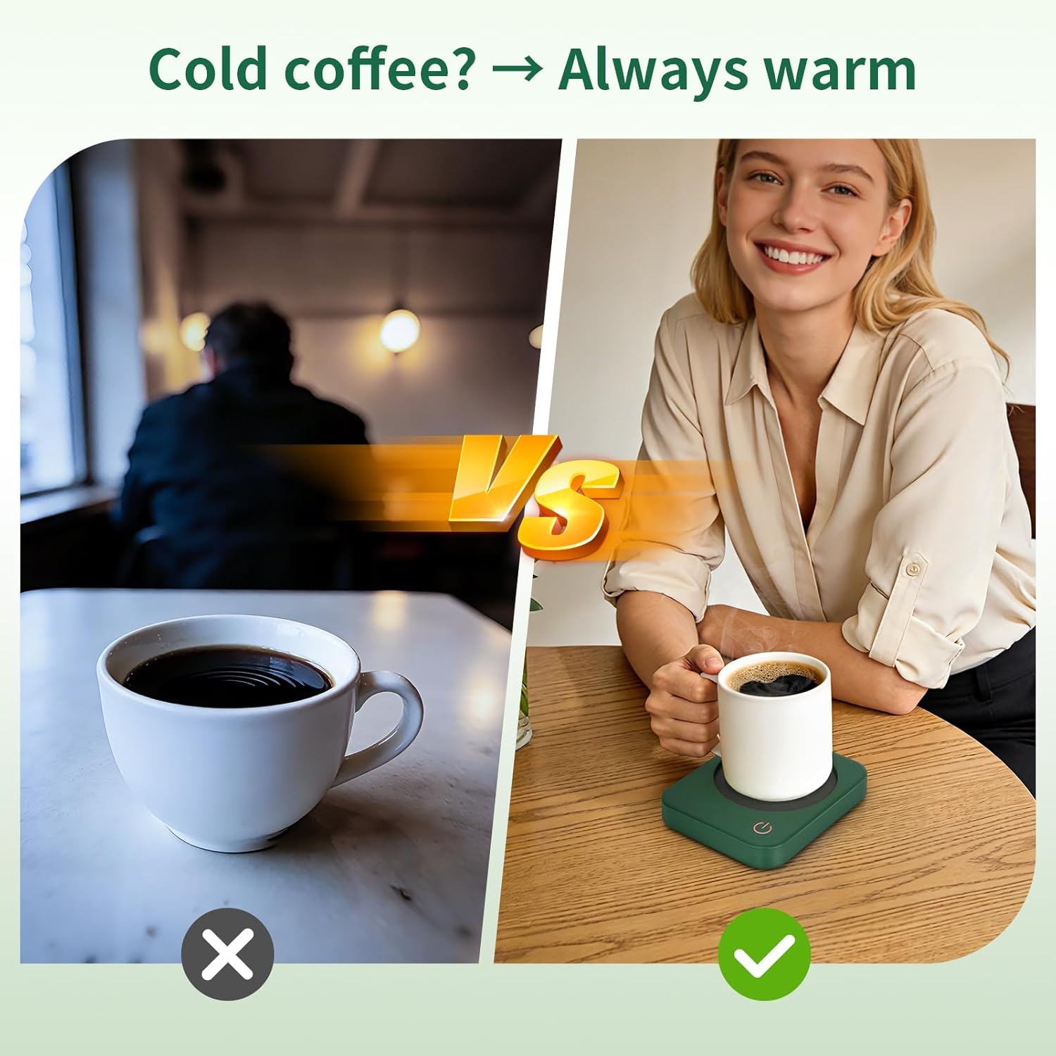 VOBAGA Coffee Mug Warmer for Desk with Auto Shut Off & 3-Temp Settings, Coffee Cup Warmer with Smart Safety Alert Home Office Accessory