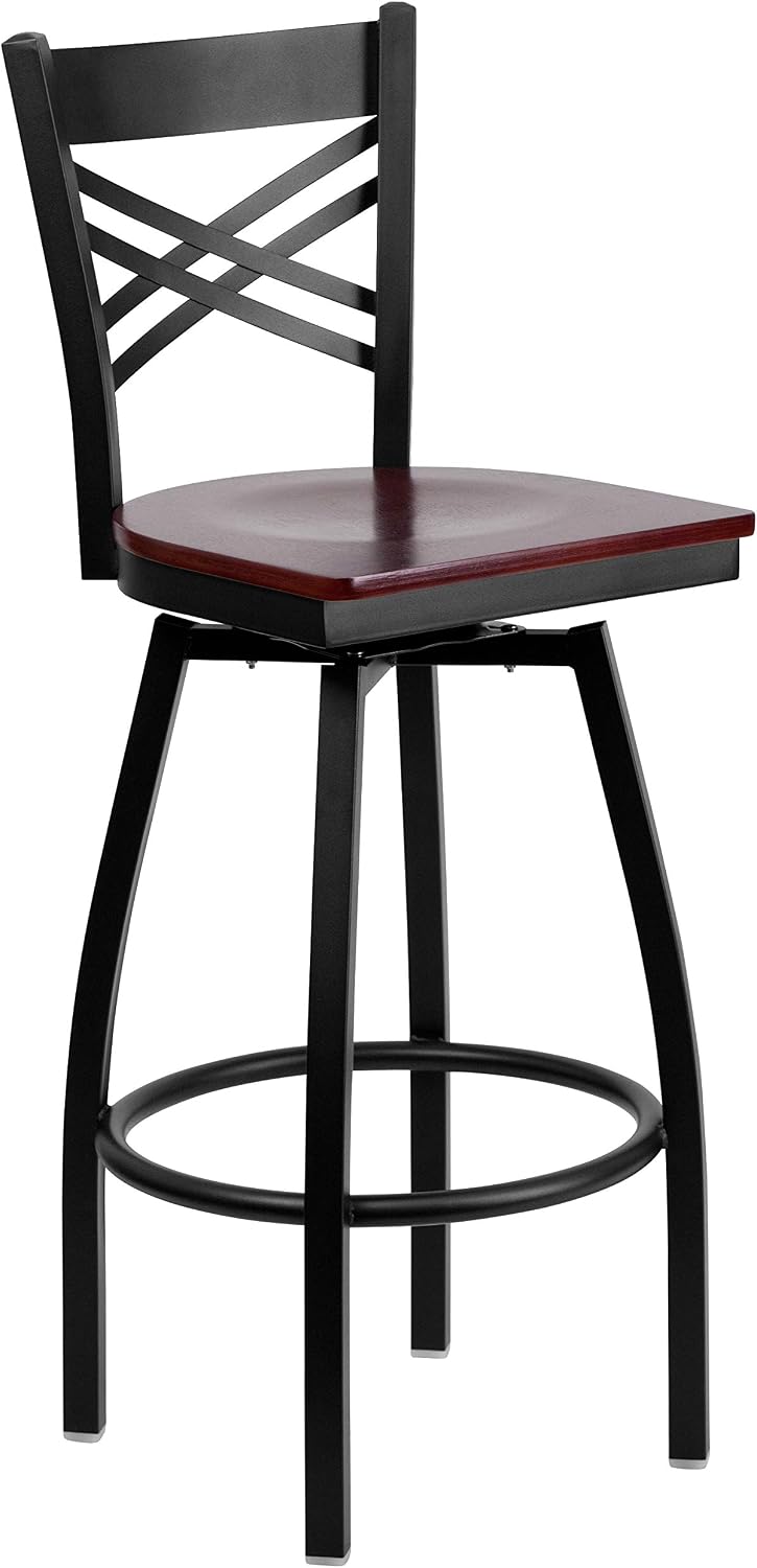 Flash Furniture Hercules Series "X" Back Metal Restaurant Barstool, Modern Upholstered Armless Bar Height Chair for Restaurants and Kitchens, Black | X Back Style, Vinyl Upholstery, Durable Construction, Commercial Use