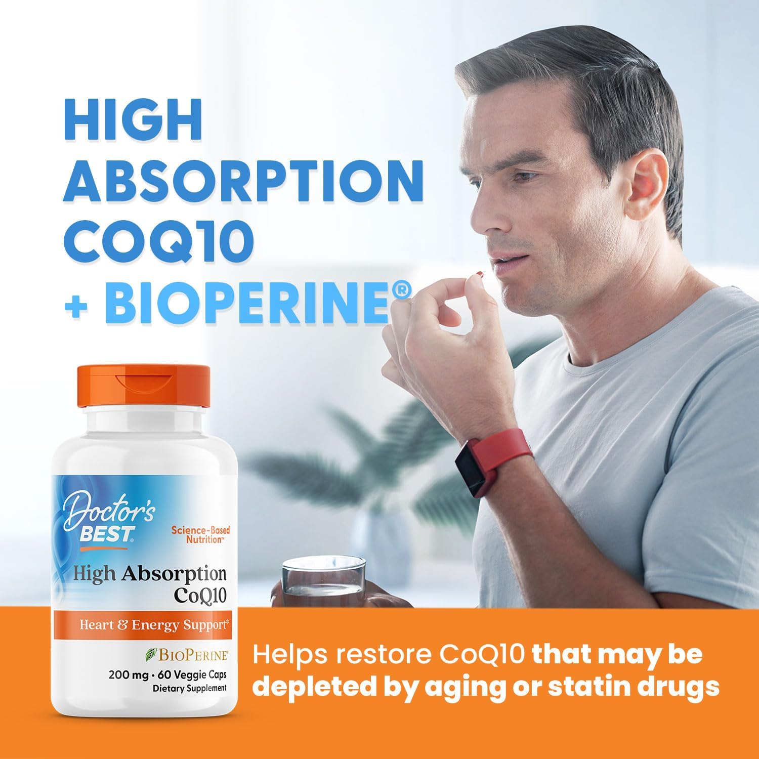 Doctor's Best High Absorption CoQ10 200mg with BioPerine Supplement - Coenzyme Q10 Caps for Heart Health & Antioxidant Support, CoQ10 200 mg for Women & Men, Non GMO - 60 Veg Capsules