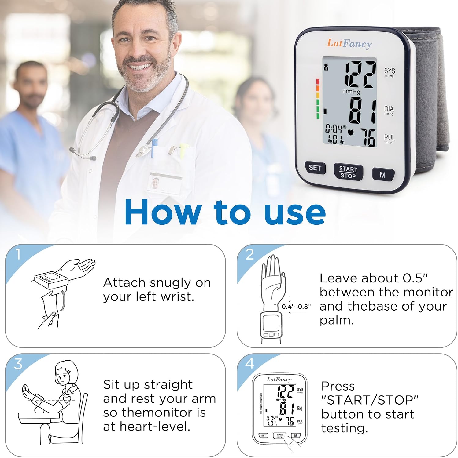 LotFancy Wrist Blood Pressure Monitor for Home Use