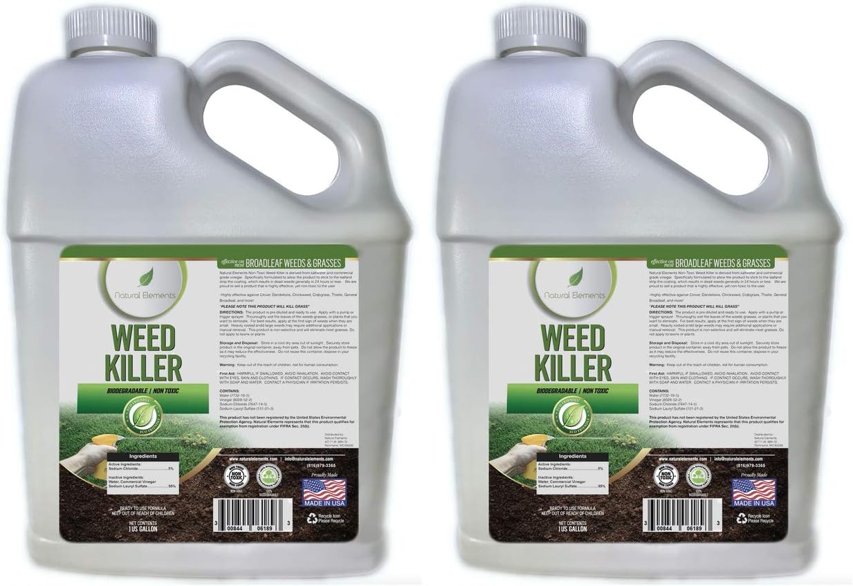 Natural Elements Weed Killer | Pet Safe, Safe Around Children | Natural Herbicide (2 Pack - 1 Gallon)