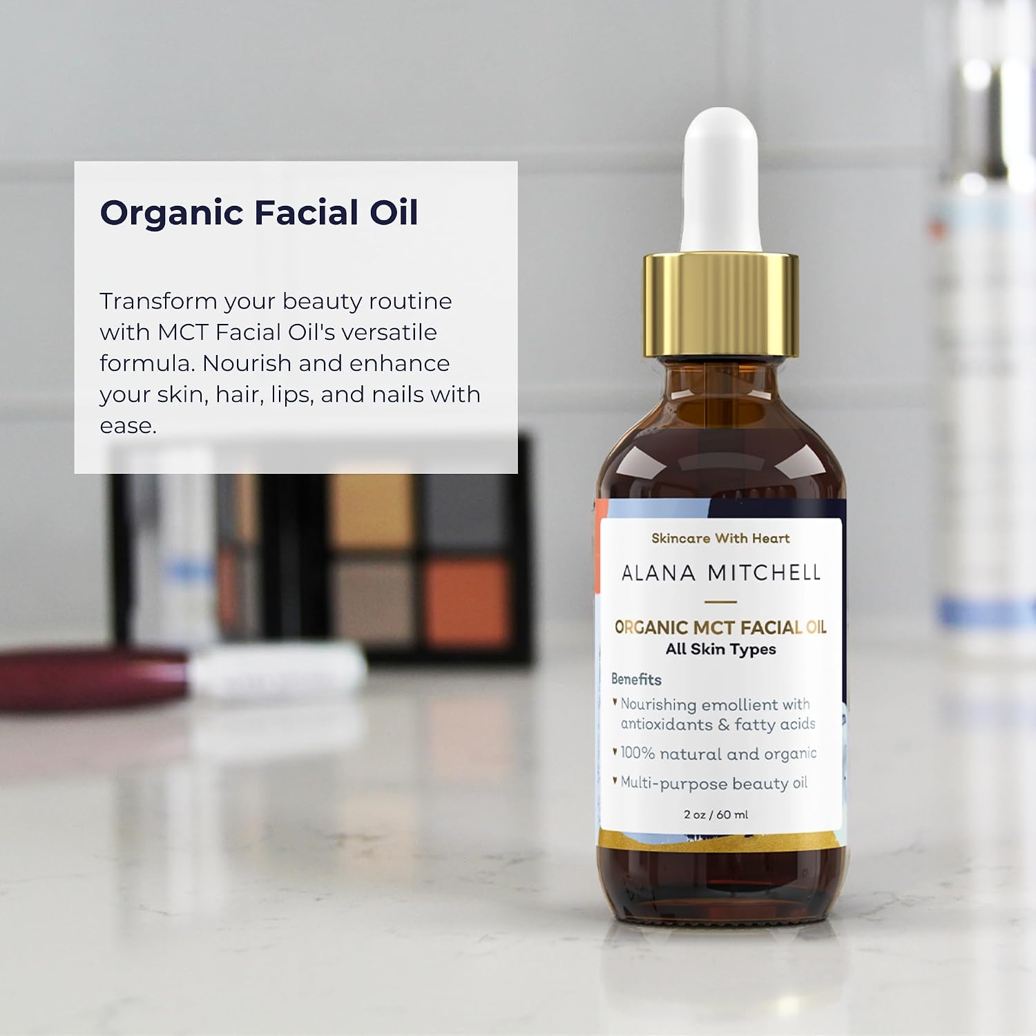 Alana Mitchell Organic MCT Face Oil – Natural Coconut Oil for Skin to Hydrate & Help Prevent Wrinkles & Fine Lines – Face Moisturizer for Women