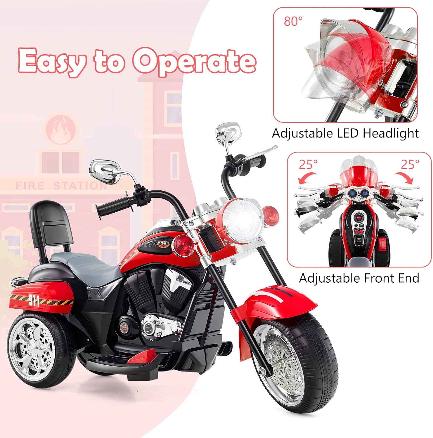 Costzon 6V Ride on Chopper Kids Motorcycle with Horn, Headlight (Red)