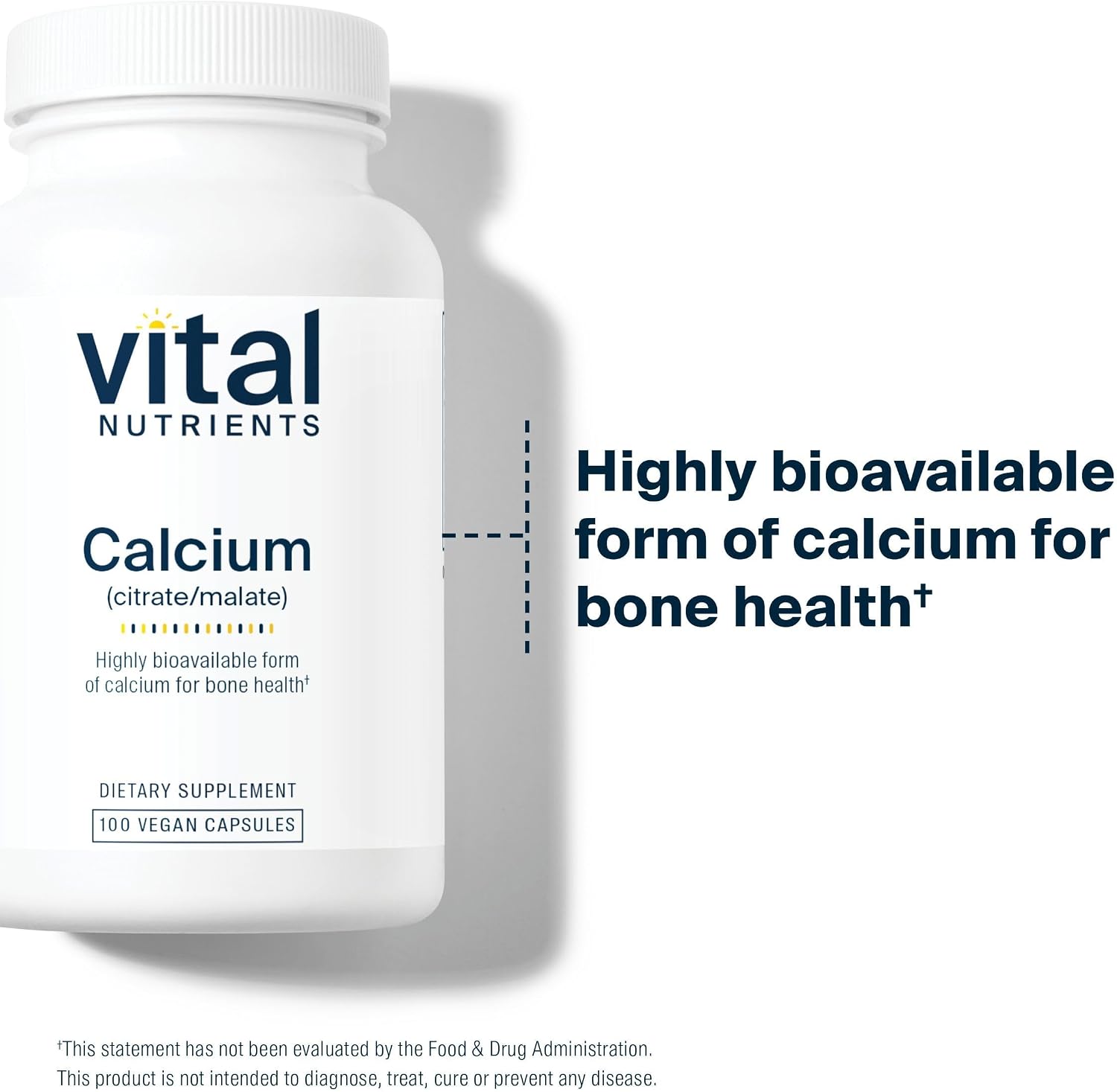 Vital Nutrients - Calcium (Citrate/Malate) - Most Bioavailable Form of Calcium - 100 Vegetarian Capsules per Bottle - 150 mg