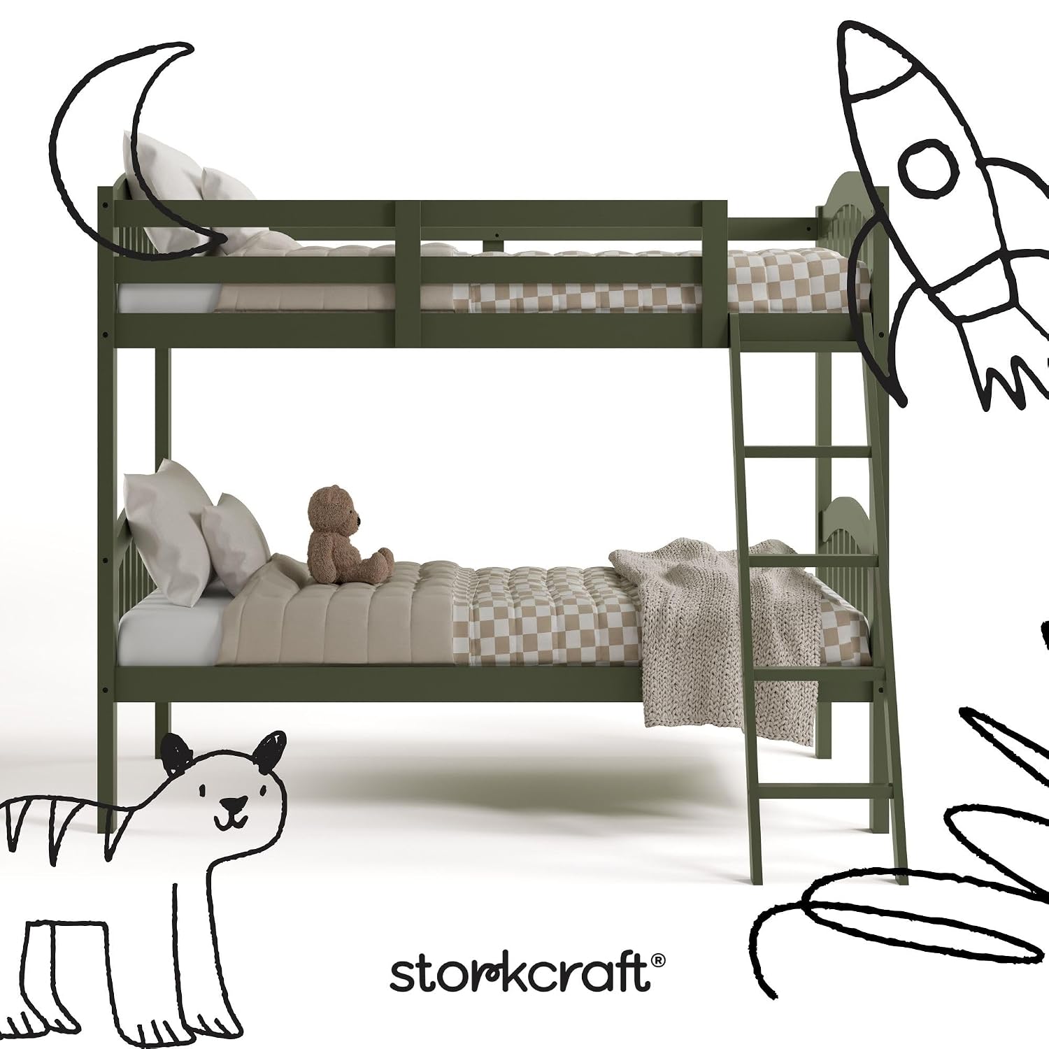 Storkcraft Long Horn Twin-Over-Twin Bunk Bed, White | GREENGUARD Gold Certified, Converts to 2 Individual Twin Beds, Wood Bunk Bed for Kids Bedroom, No Box Spring Required