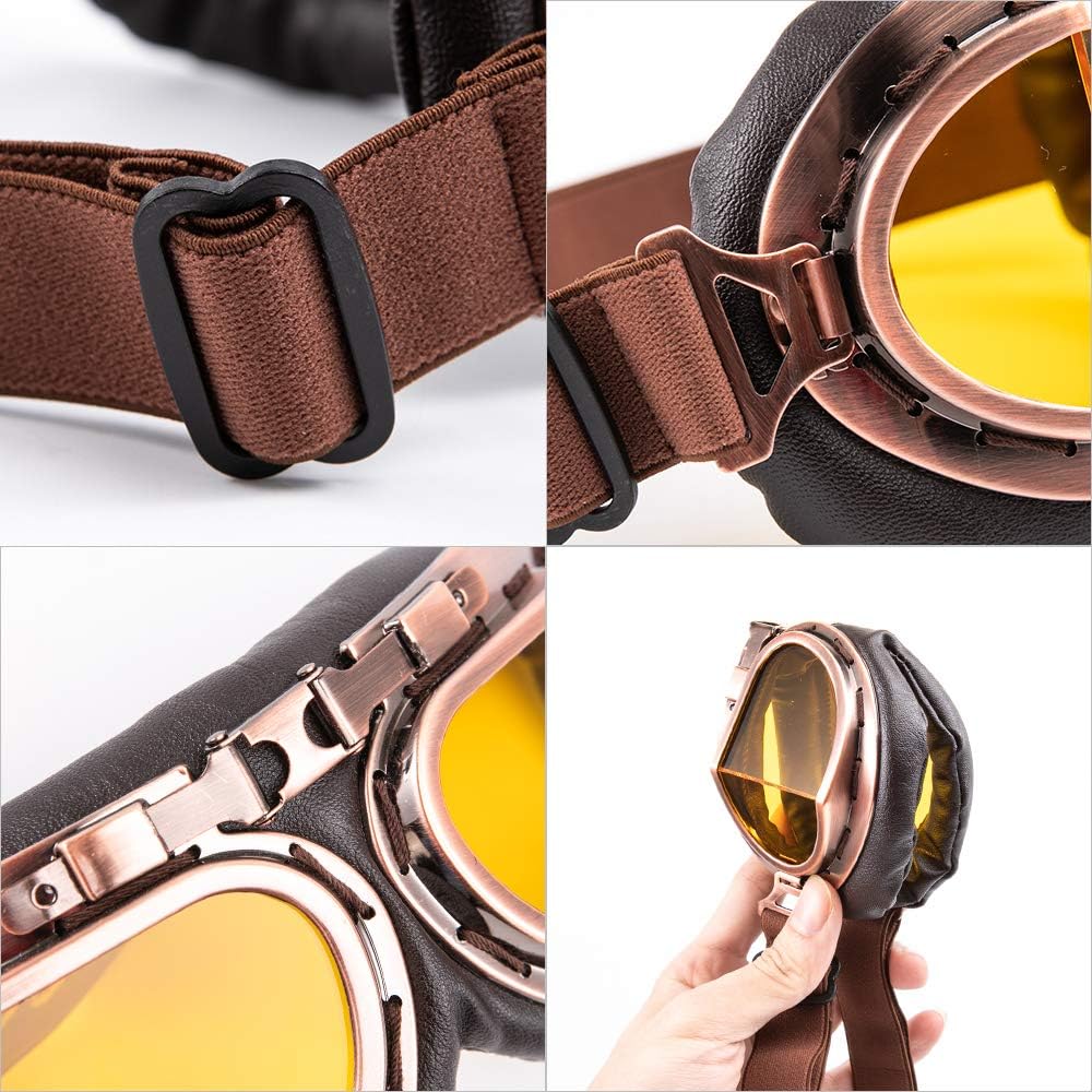 Motorcycle Goggles Anti Fog&Wind&Dust&Sand Aviator Pilot Motocross | Dirt Bike Atv Riding Goggles with Yellow Lens,Fit Over Glasses or Helmet