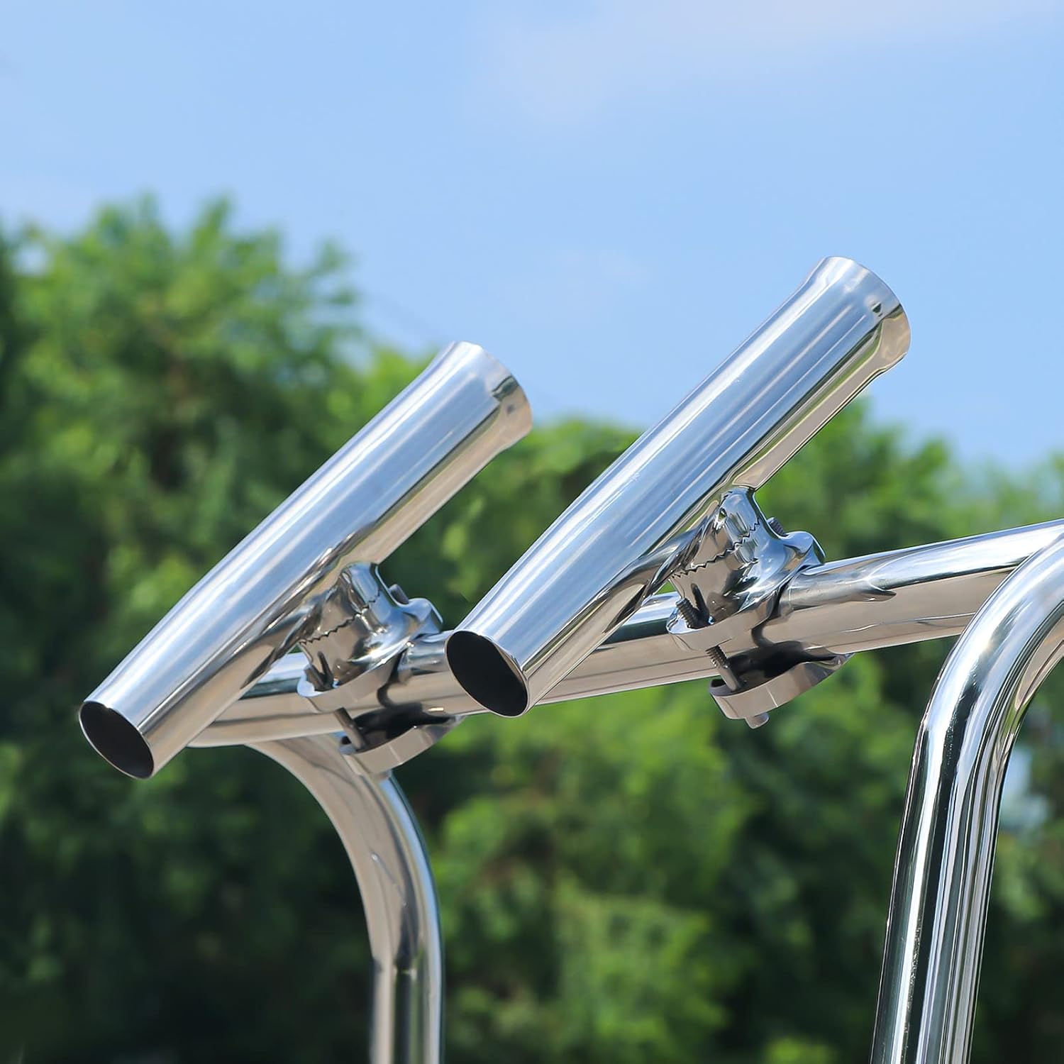 (2X) 316 Stainless Tournament Style Boat Fishing Holder Clamp on Fishing Rod Holder for Boat 1-1/4" to 2" Rail Gimbal Pin at Bottom