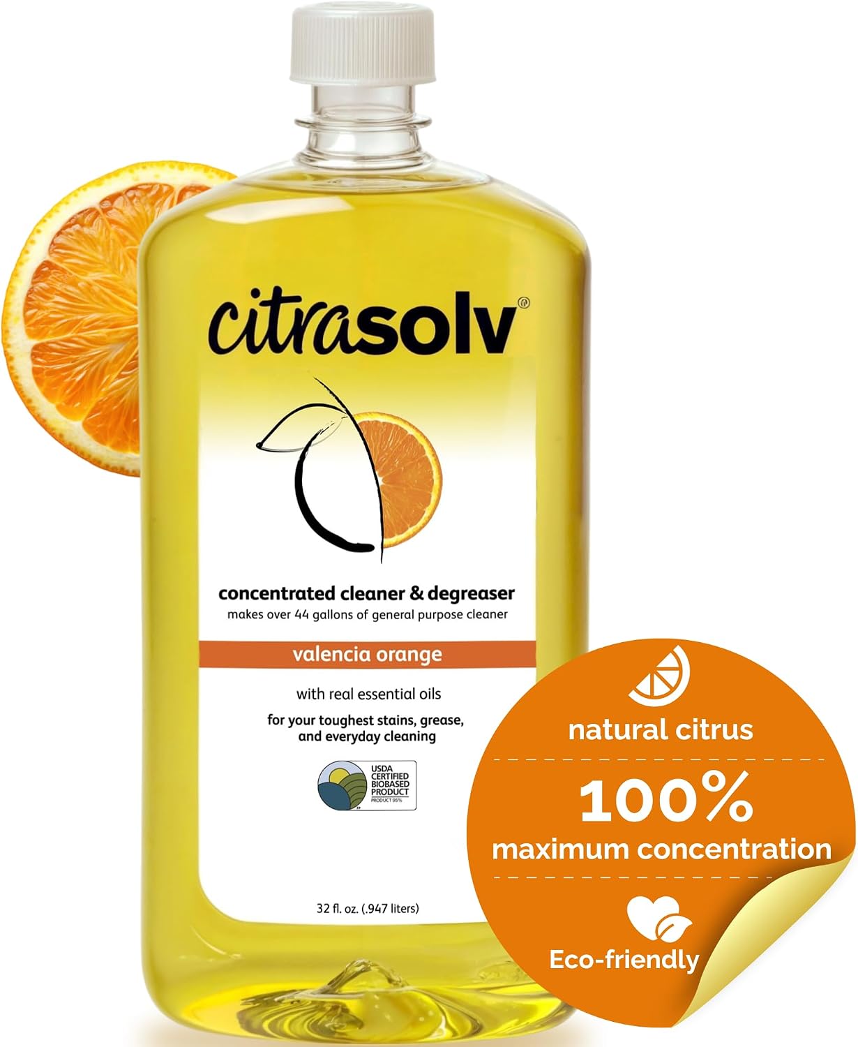 Citra Solv Concentrated Cleaner & Degreaser, Deodorizer, Home & Outdoor, Adhesive Remover, Paint Thinner, Natural Orange Oil, Valencia Orange 8 Fl Oz