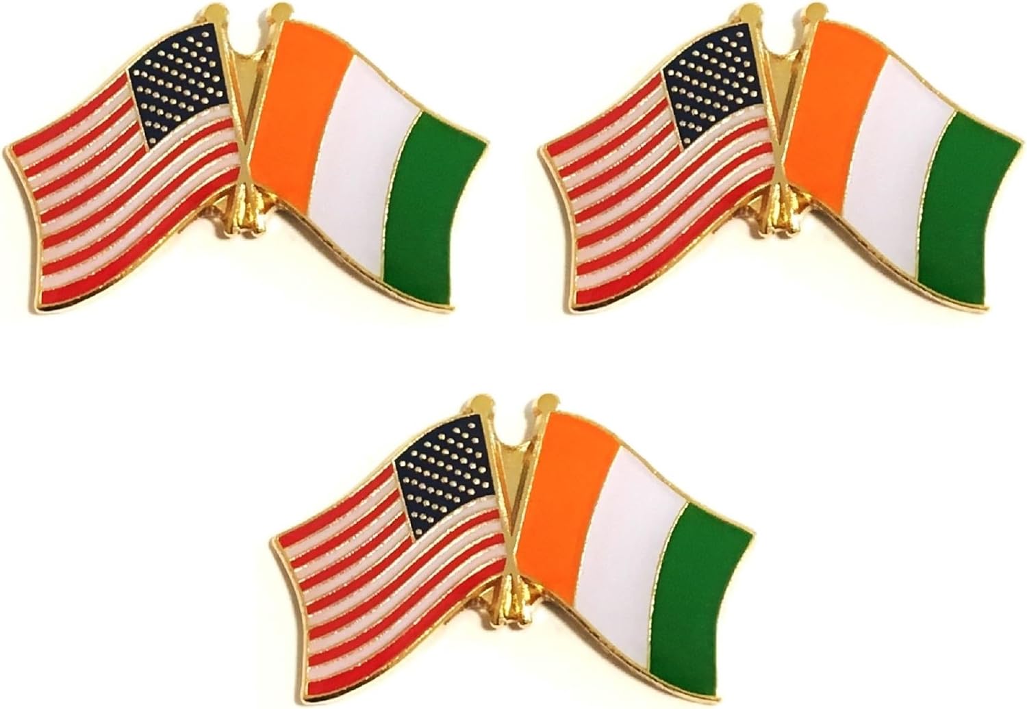 3 National Country Flag Crossed Enamel Flag Pins Pack of 3 Friendship Double Flags