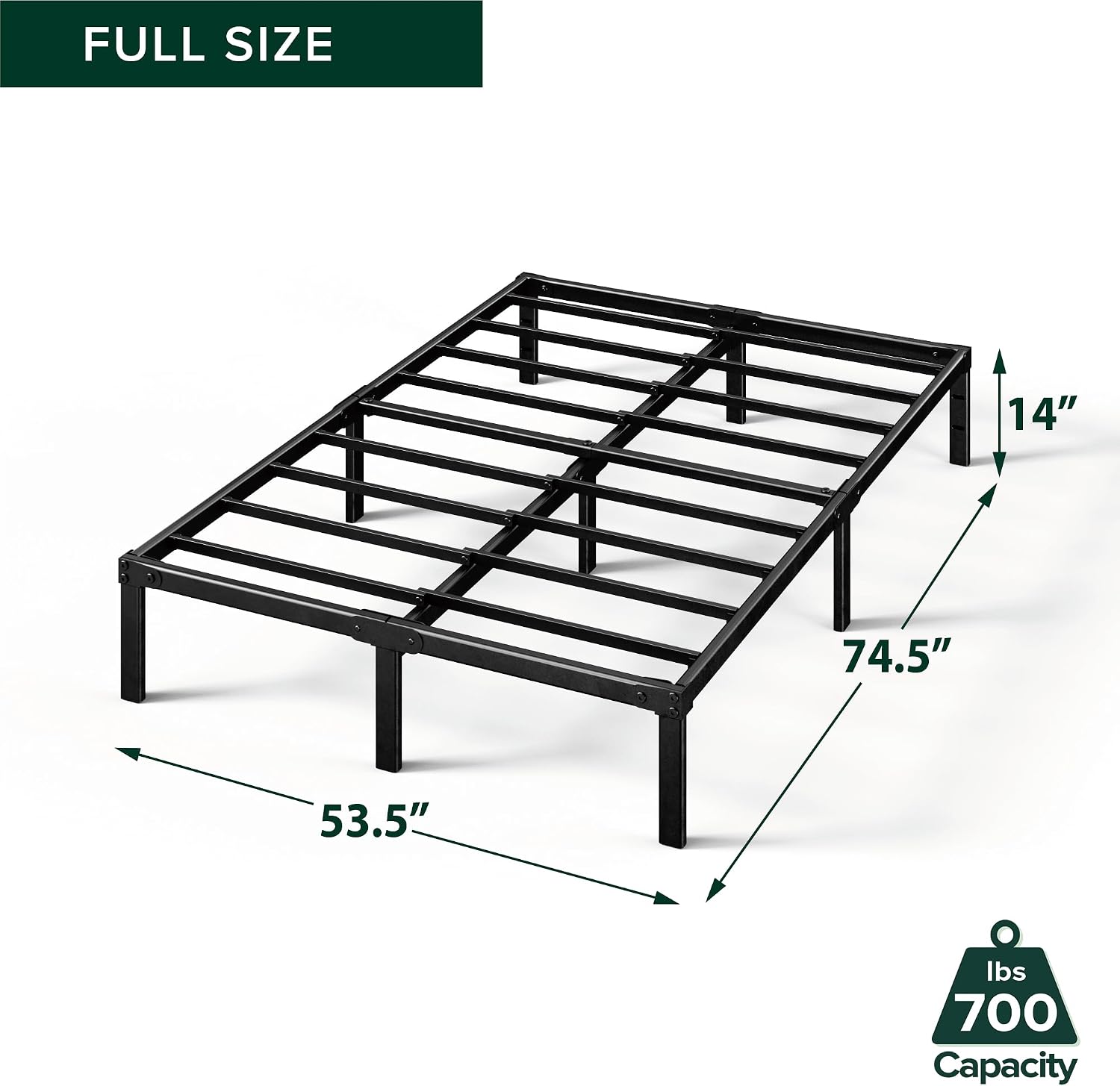 ZINUS Van 16 Inch Metal Platform Bed Frame / Steel Slat Support / No Box Spring Needed / Easy Assembly, Full
