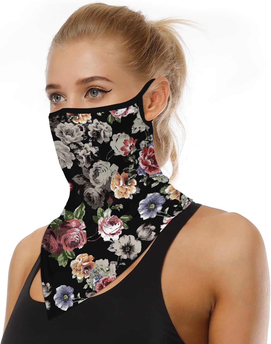 YAYOUREL Neck Gaiter Face Mask Bandanas for Men Women UV Face Scarf Cover Ear Loop Hole Facemask for Fishing Running Cycling