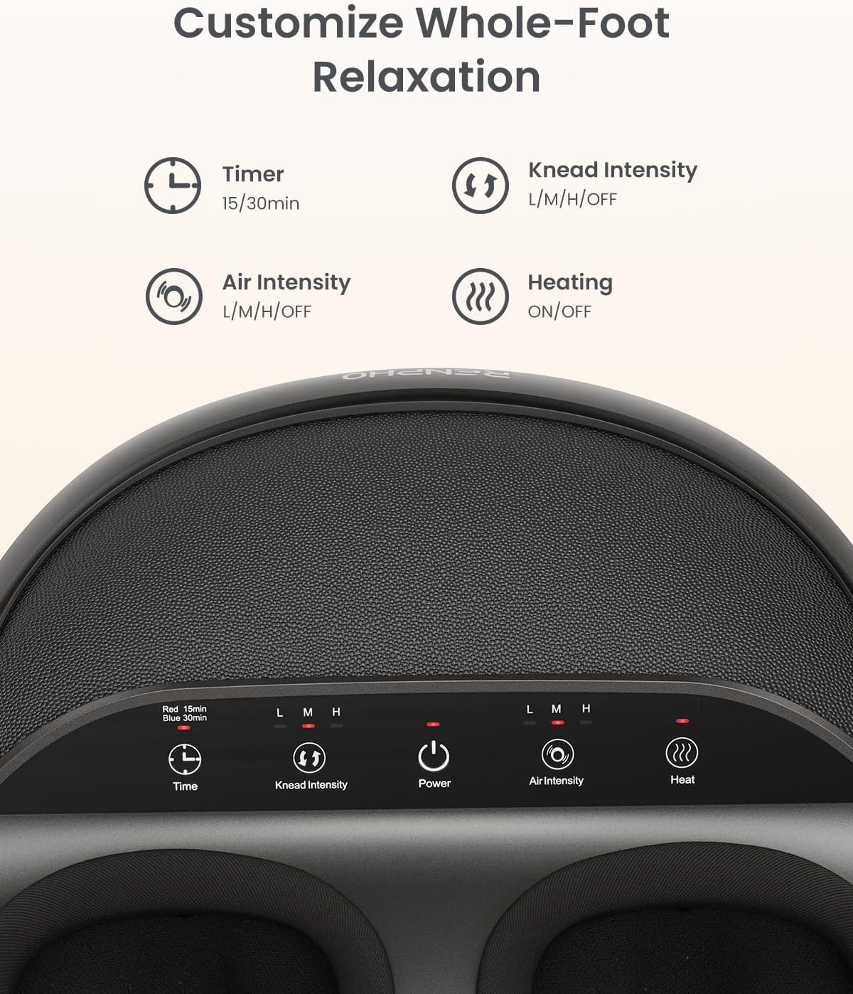 RENPHO Full Foot Massager with Heat, Deep Shiatsu for Plantar Fasciitis | FSA Eligible HSA, 3 Compression & Kneading Levels, Corded Electric