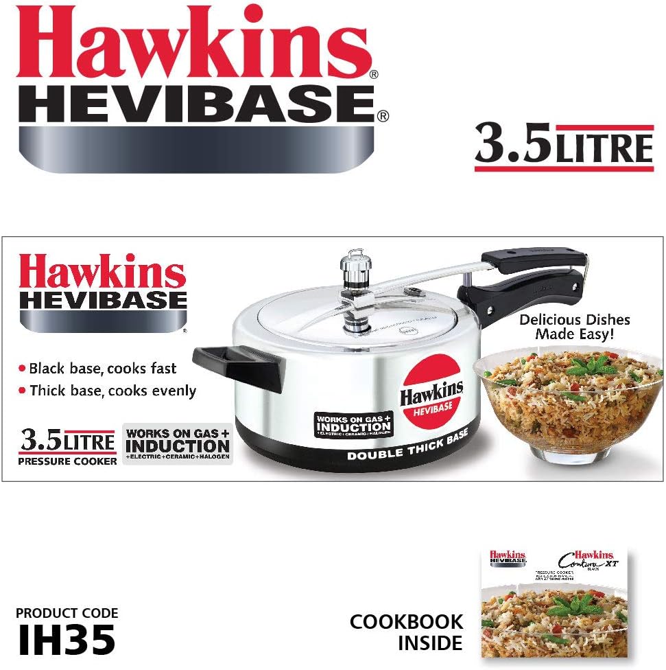Hawkins Aluminium 5 Litre Hevibase Pressure Cooker, Induction Inner Lid Cooker, Silver (Ih50)